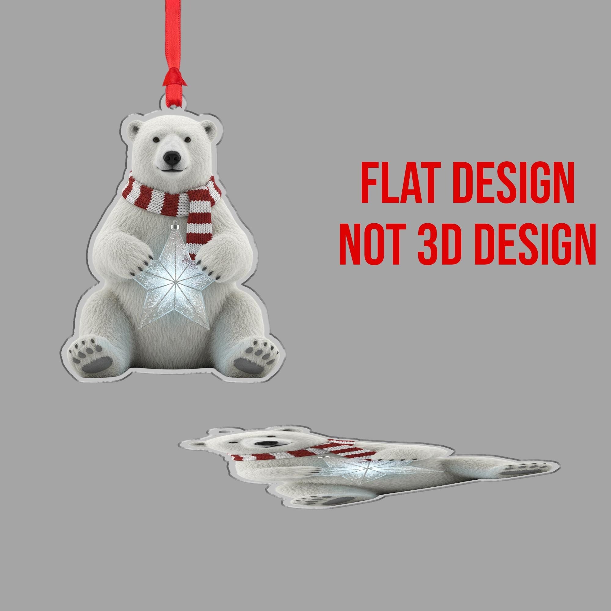 Polar Bear Christmas Ornament – Acrylic Hanging Decoration with Scarf and Star Design
