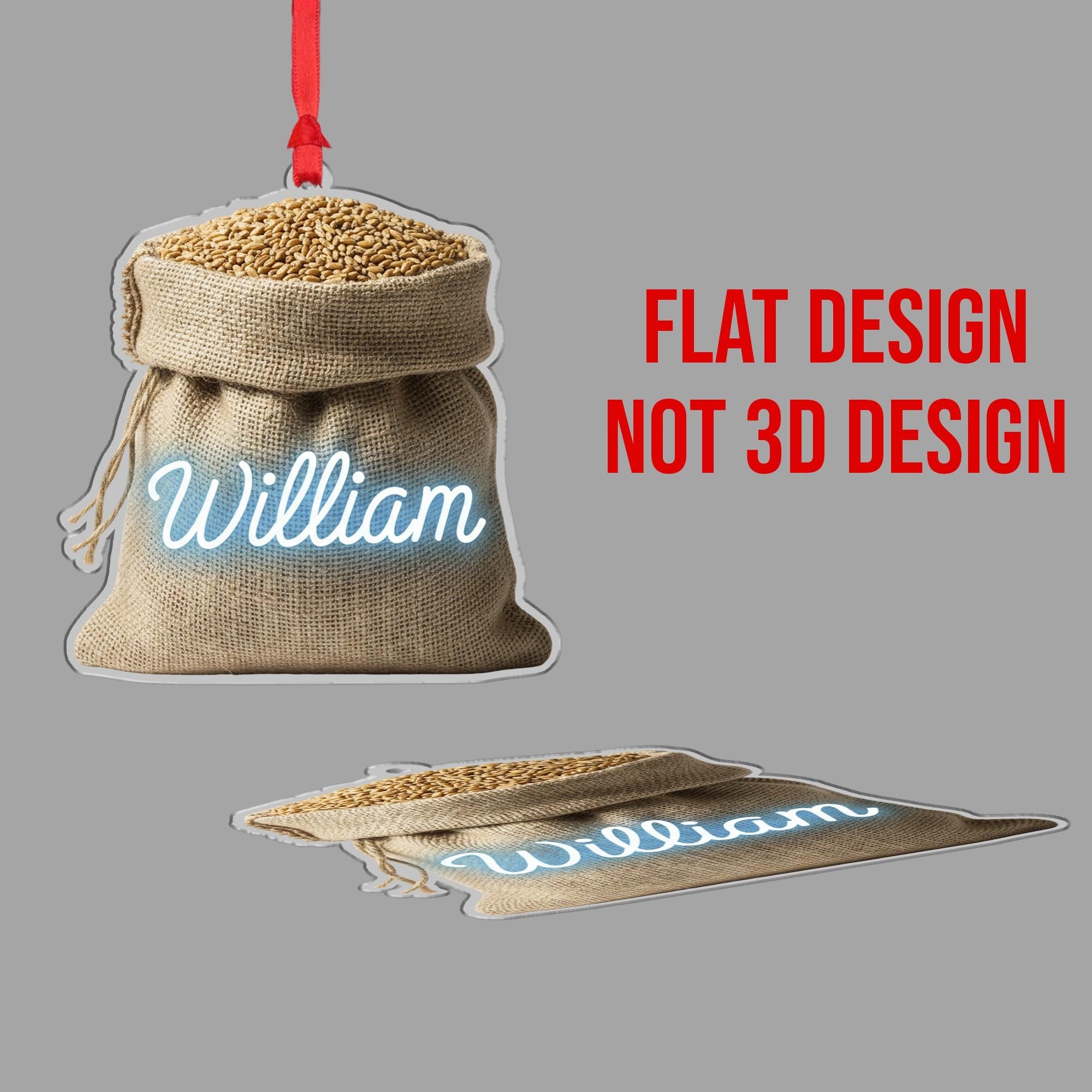 Personalized Grain Sack Christmas Ornament – Burlap Acrylic Hanging Decoration with Custom Name