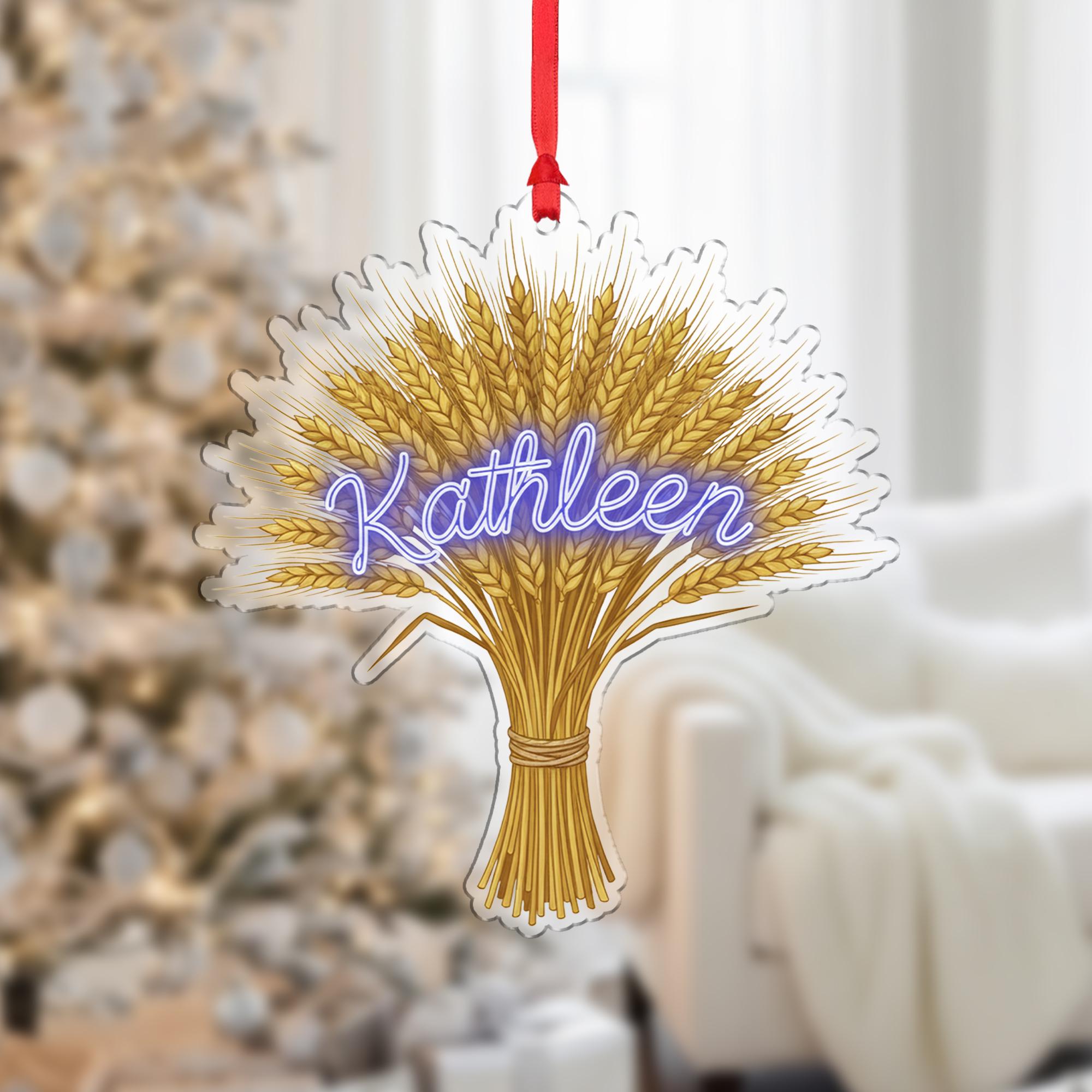 Personalized Wheat Bundle Christmas Ornament – Acrylic Hanging Decoration with Custom Name