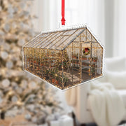 Greenhouse Christmas Ornament – Acrylic Hanging Decoration with Holiday Lights and Plants Design