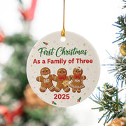 First Christmas Ornament: Family of Three Gingerbread Design, Personalized Holiday Decoration