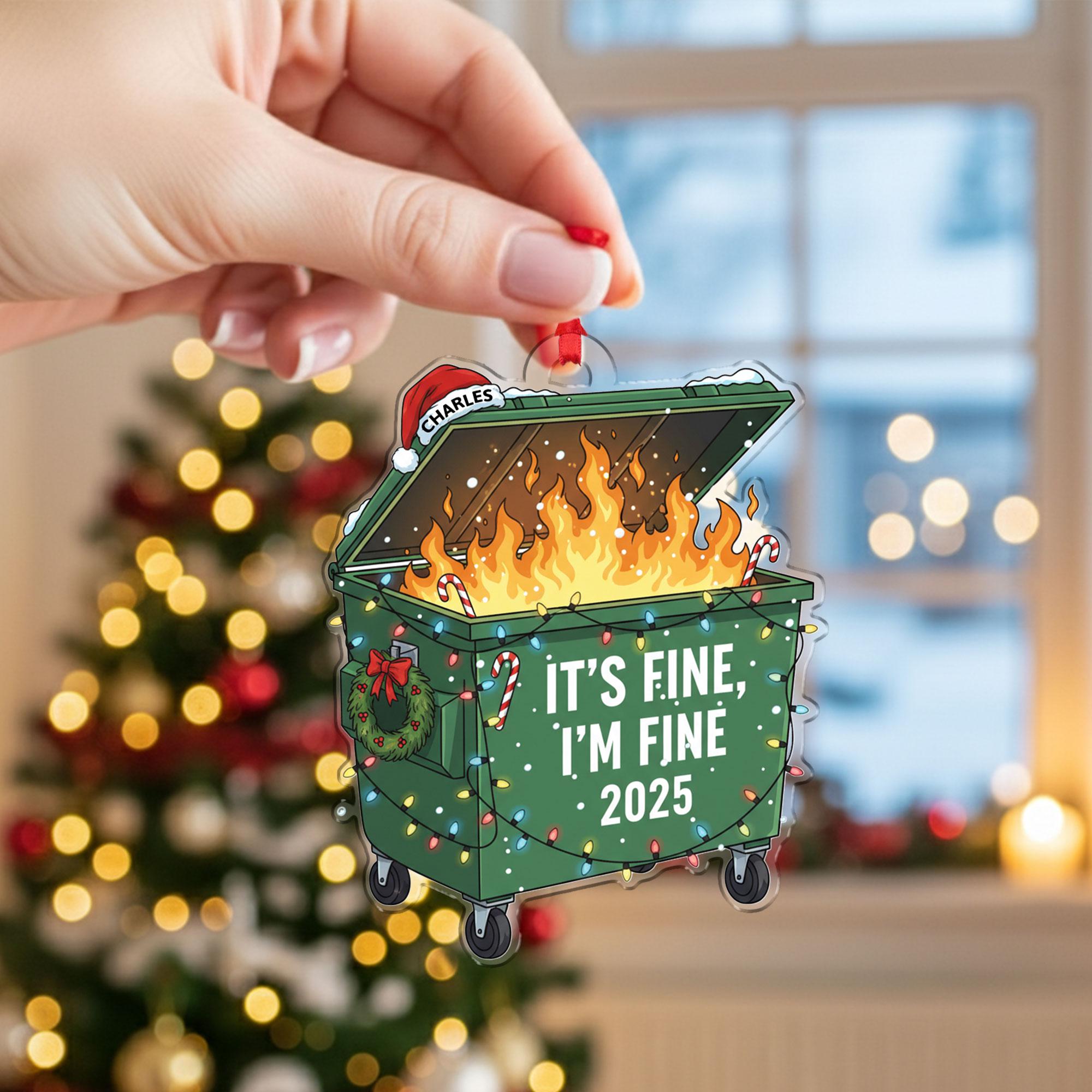 Funny Dumpster Fire Ornament 2025 – Personalized Christmas Tree Decoration
