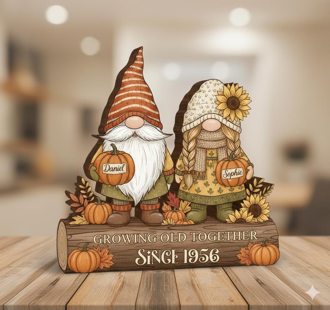 Growing Old Together Wooden Block – Personalized Couple Name & Anniversary Decor