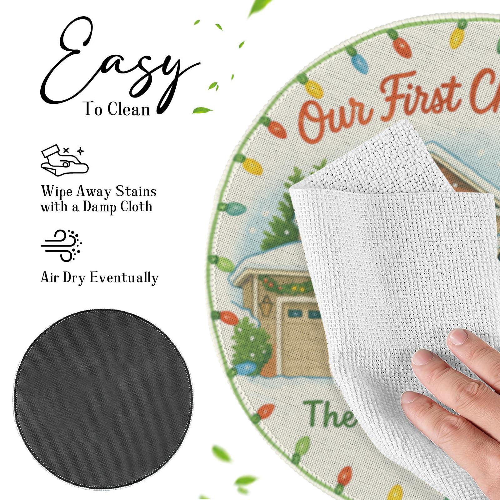 Our First Christmas Round Placemat – Personalized House Family Name & Year Holiday Table Decor