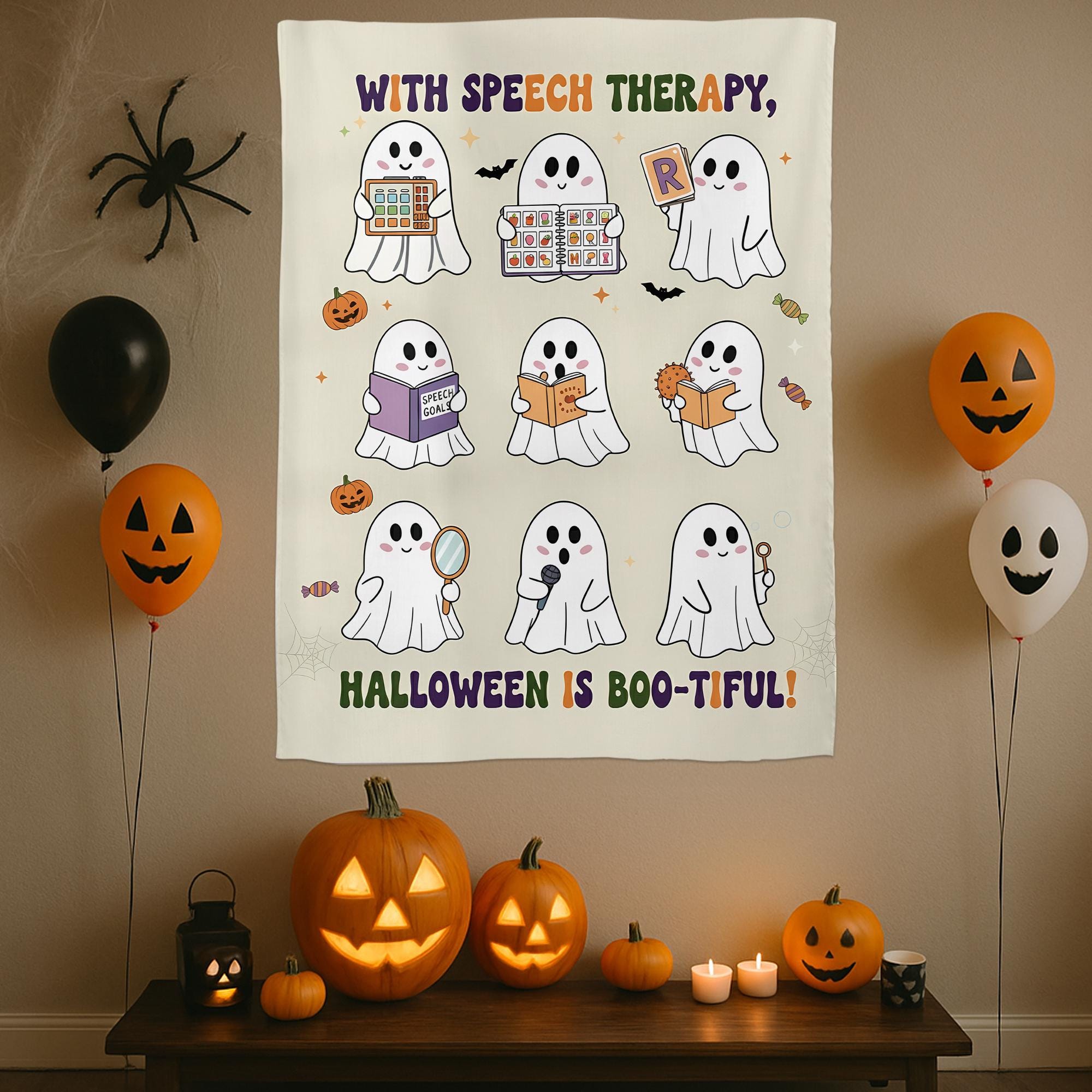 Halloween Ghost Tapestry: Speech Therapy Classroom Decor for SLPs