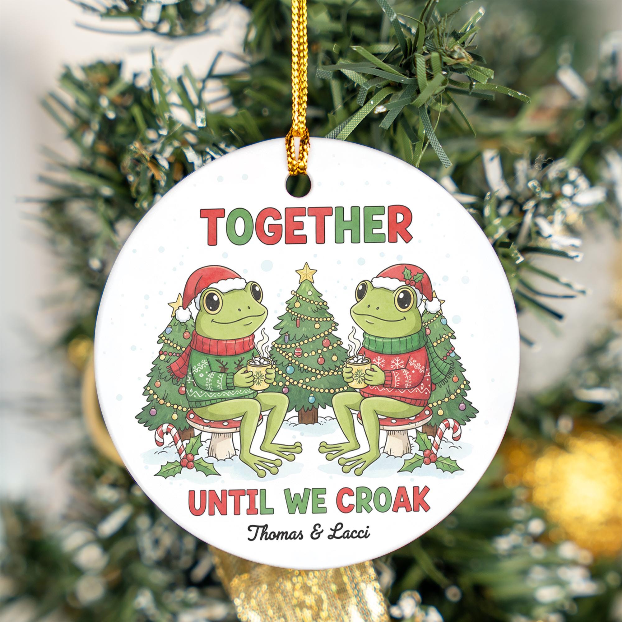 Personalized Ceramic Ornament: Frog Couple Christmas Design