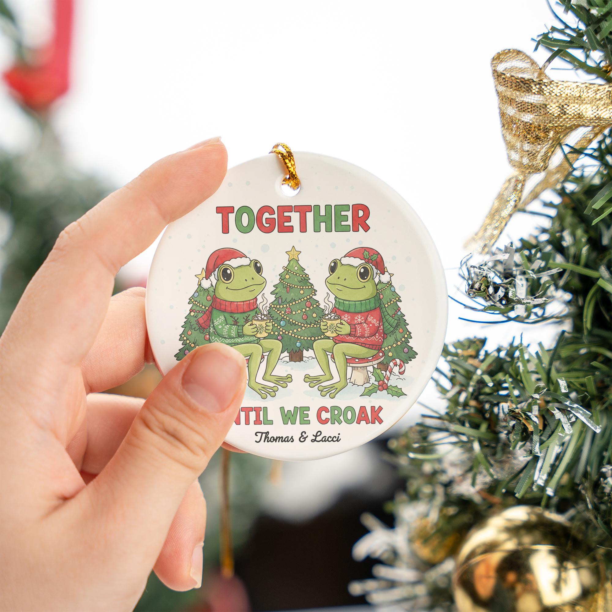 Personalized Ceramic Ornament: Frog Couple Christmas Design