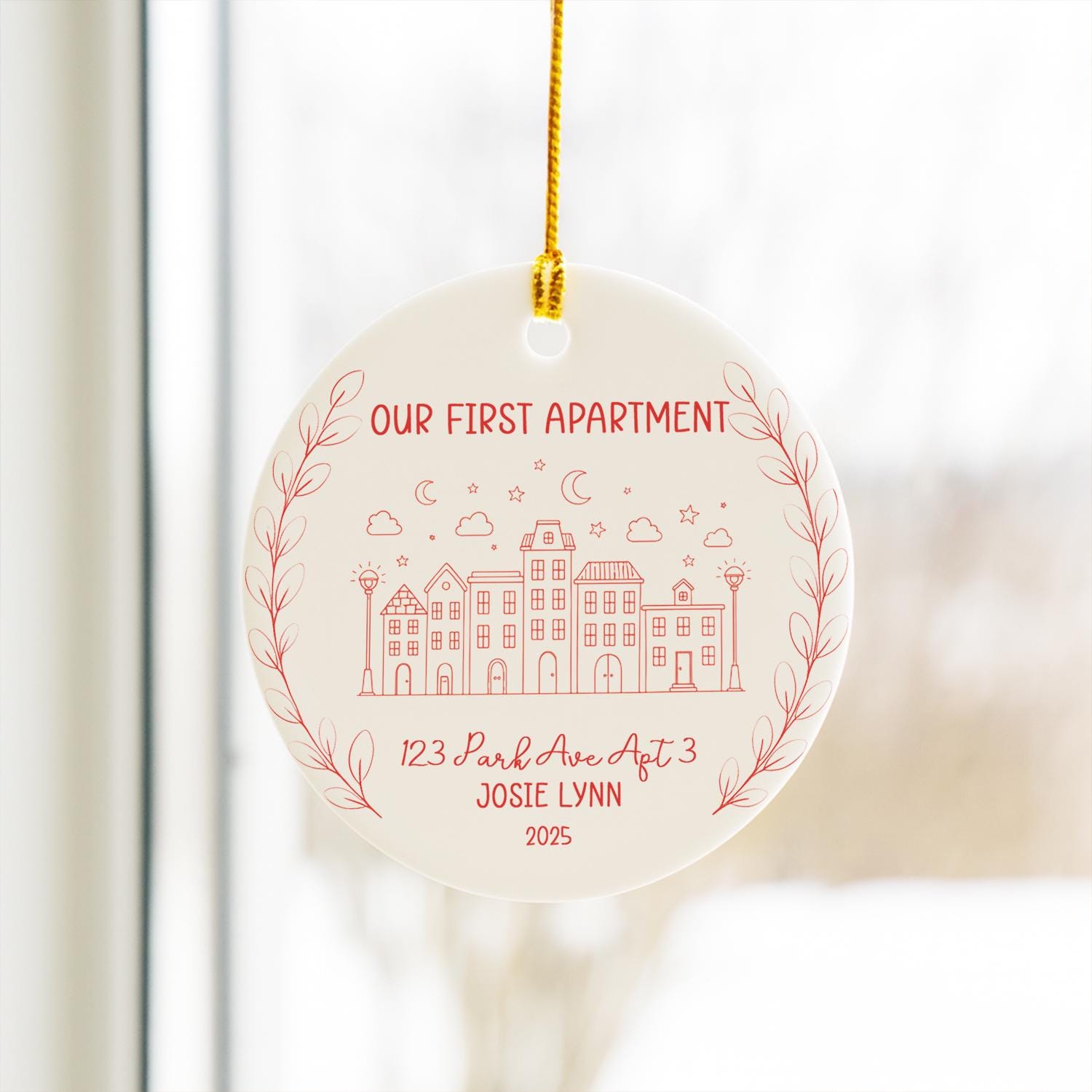 Our First Apartment Ornament – Personalized Address & Name Ceramic Keepsake