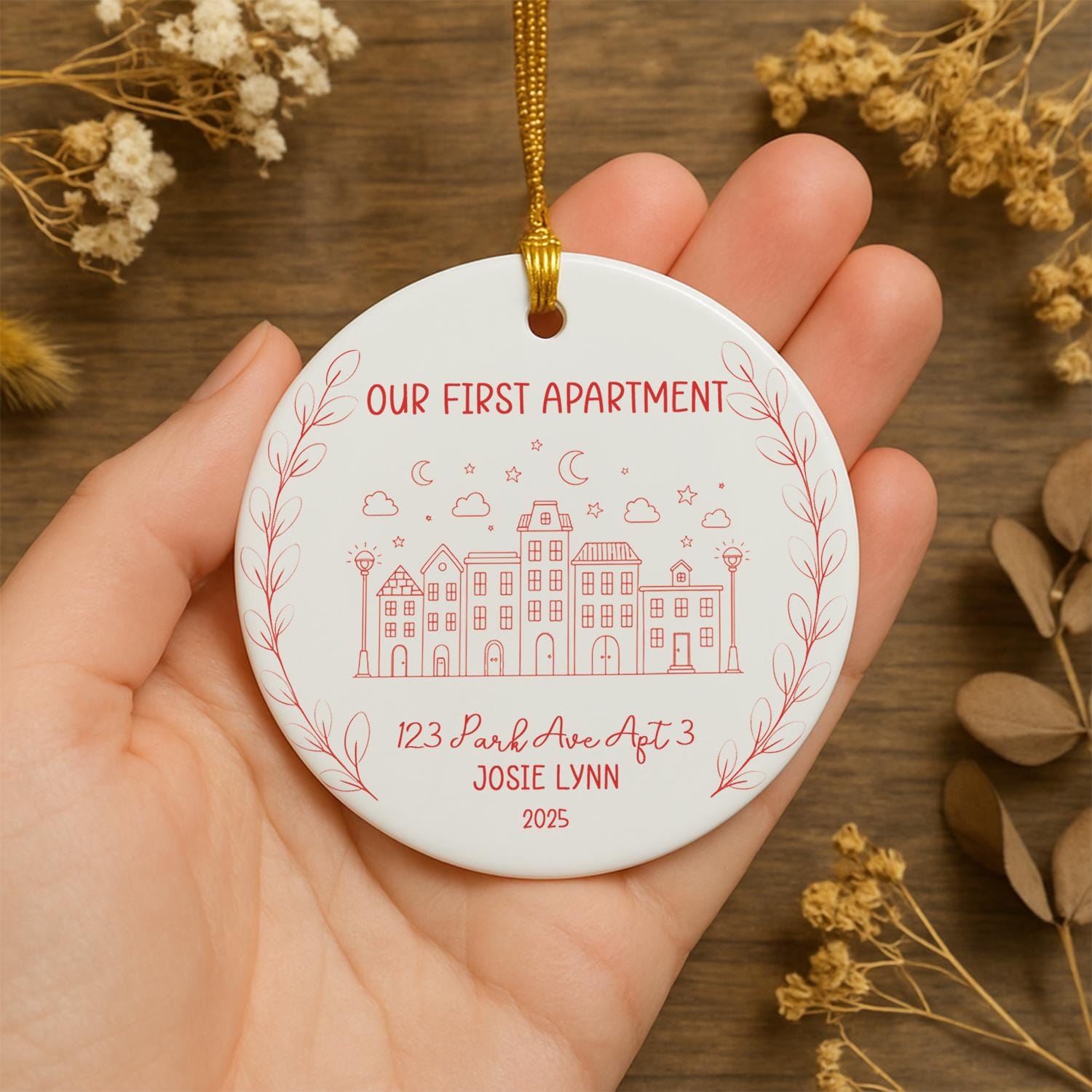 Our First Apartment Ornament – Personalized Address & Name Ceramic Keepsake