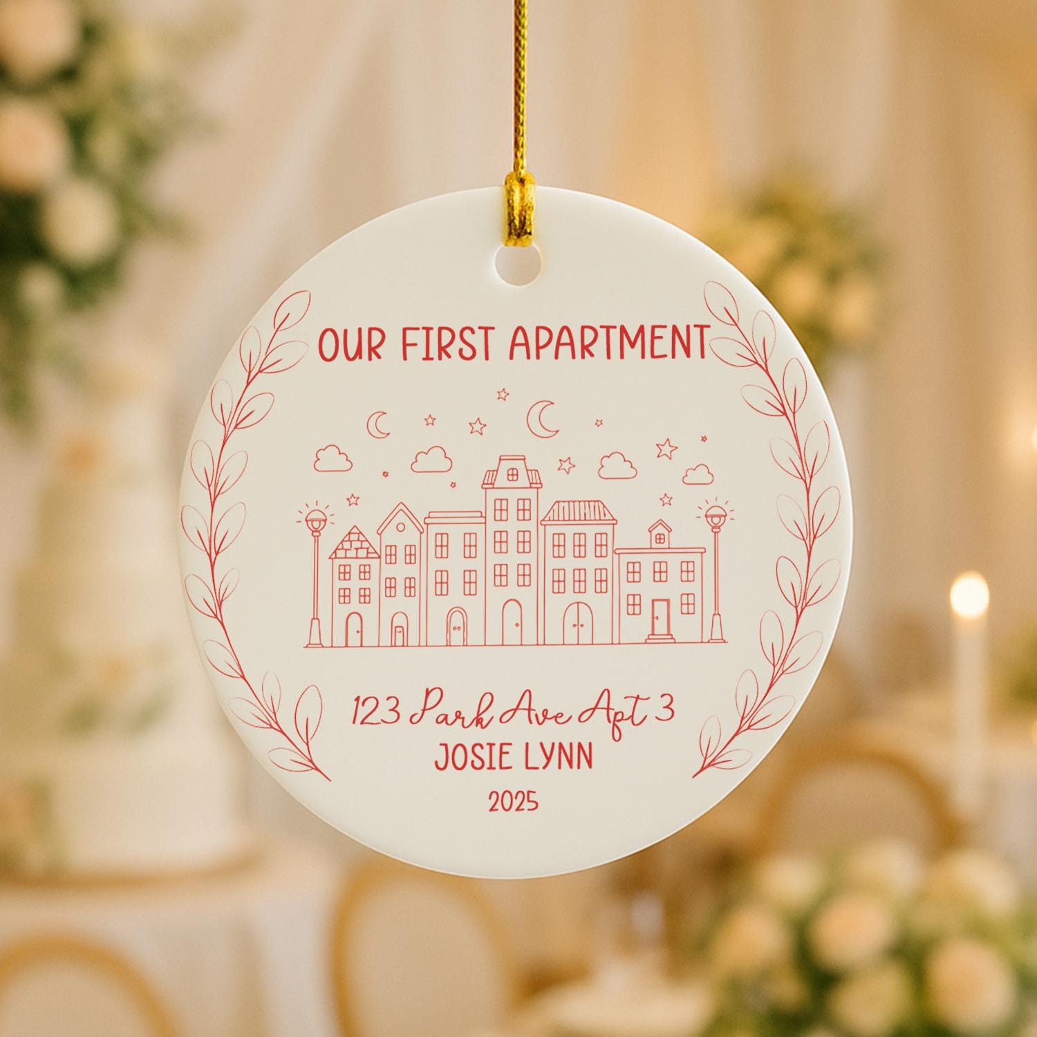 Our First Apartment Ornament – Personalized Address & Name Ceramic Keepsake
