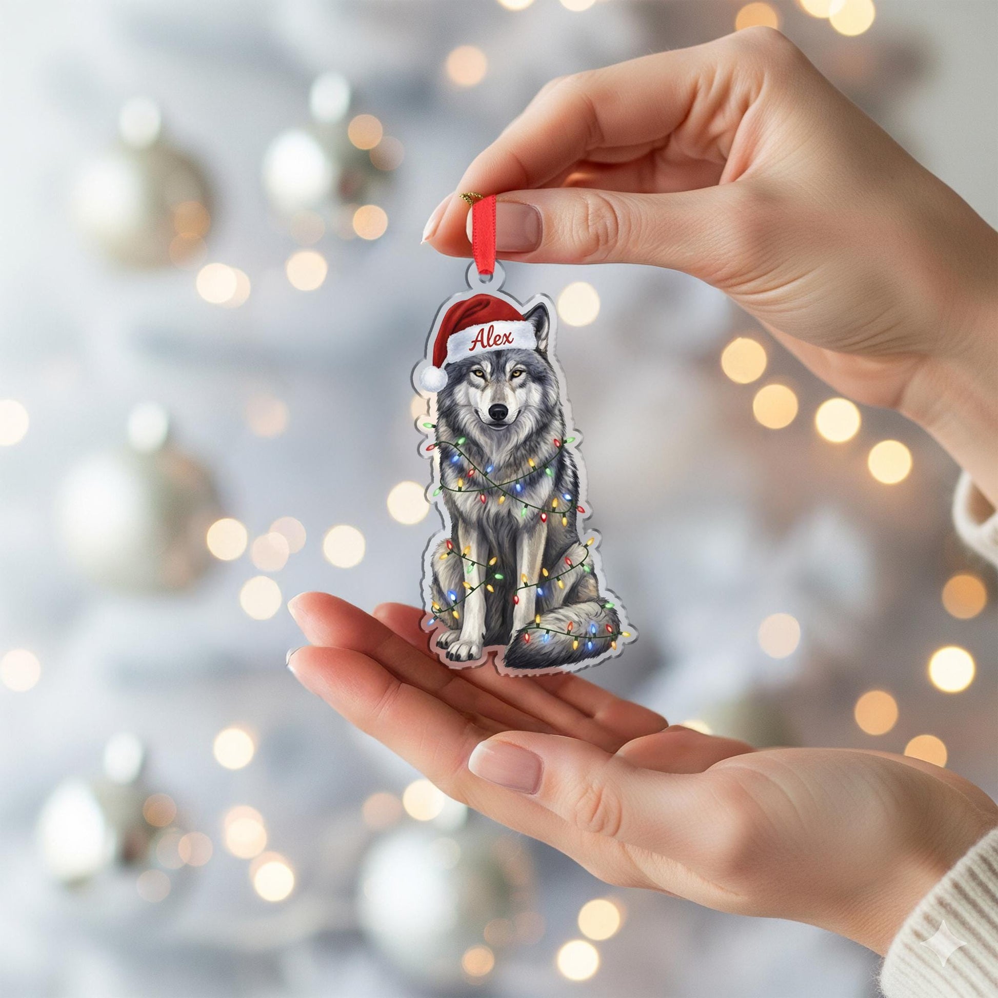 Personalized Wolf Christmas Ornament: Custom Name Holiday Decor