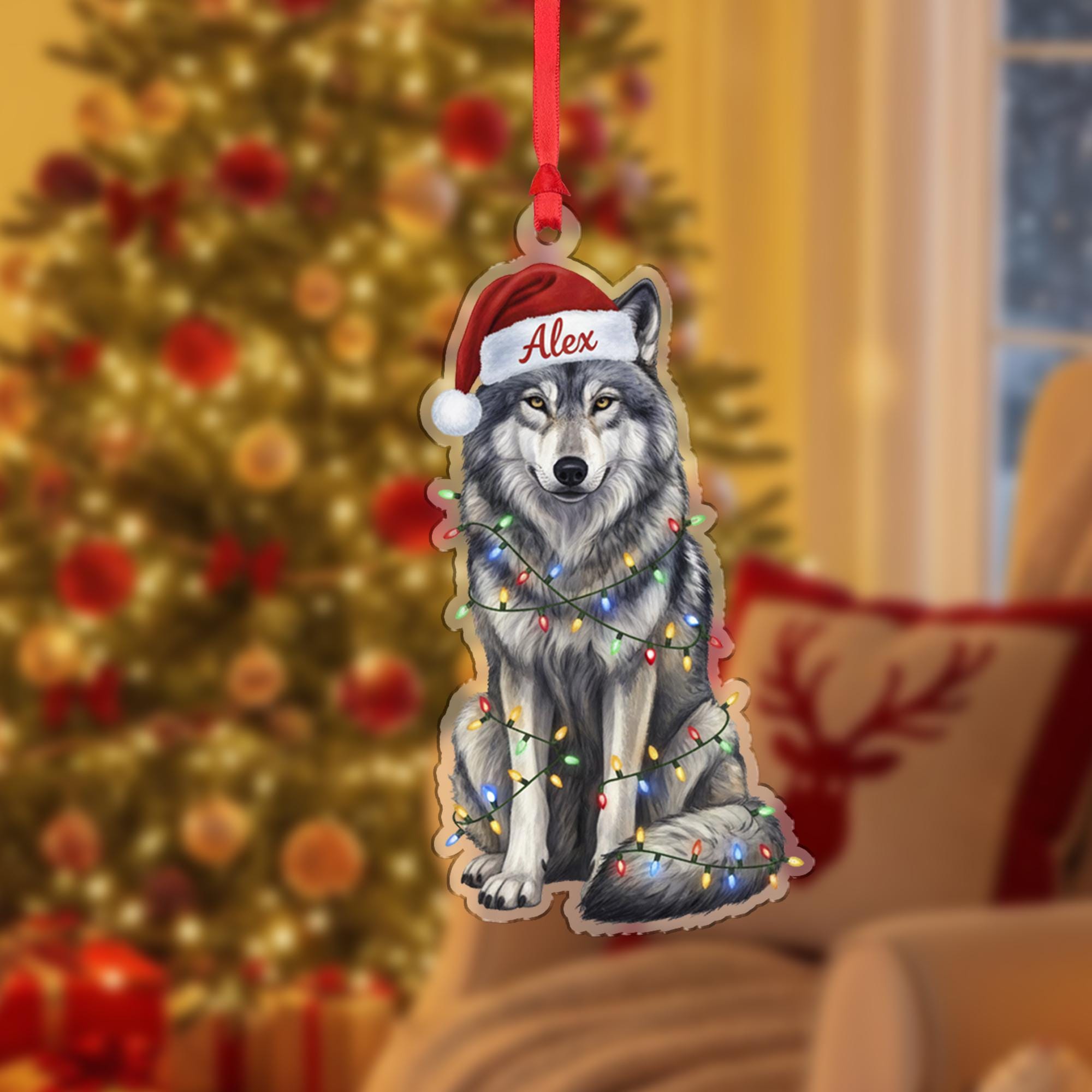Personalized Wolf Christmas Ornament: Custom Name Holiday Decor