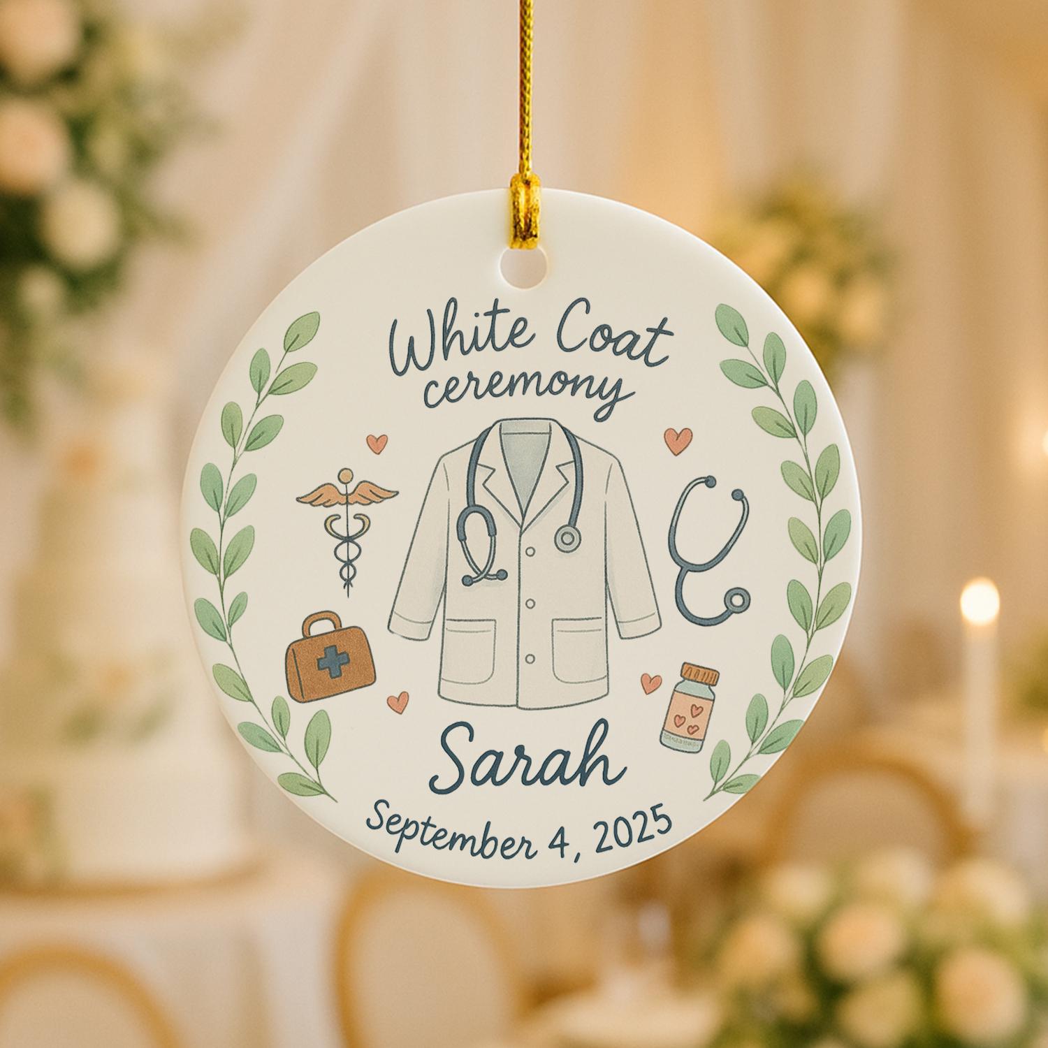 White Coat Ceremony Ornament – Personalized Medical Student Gift with Name & Date