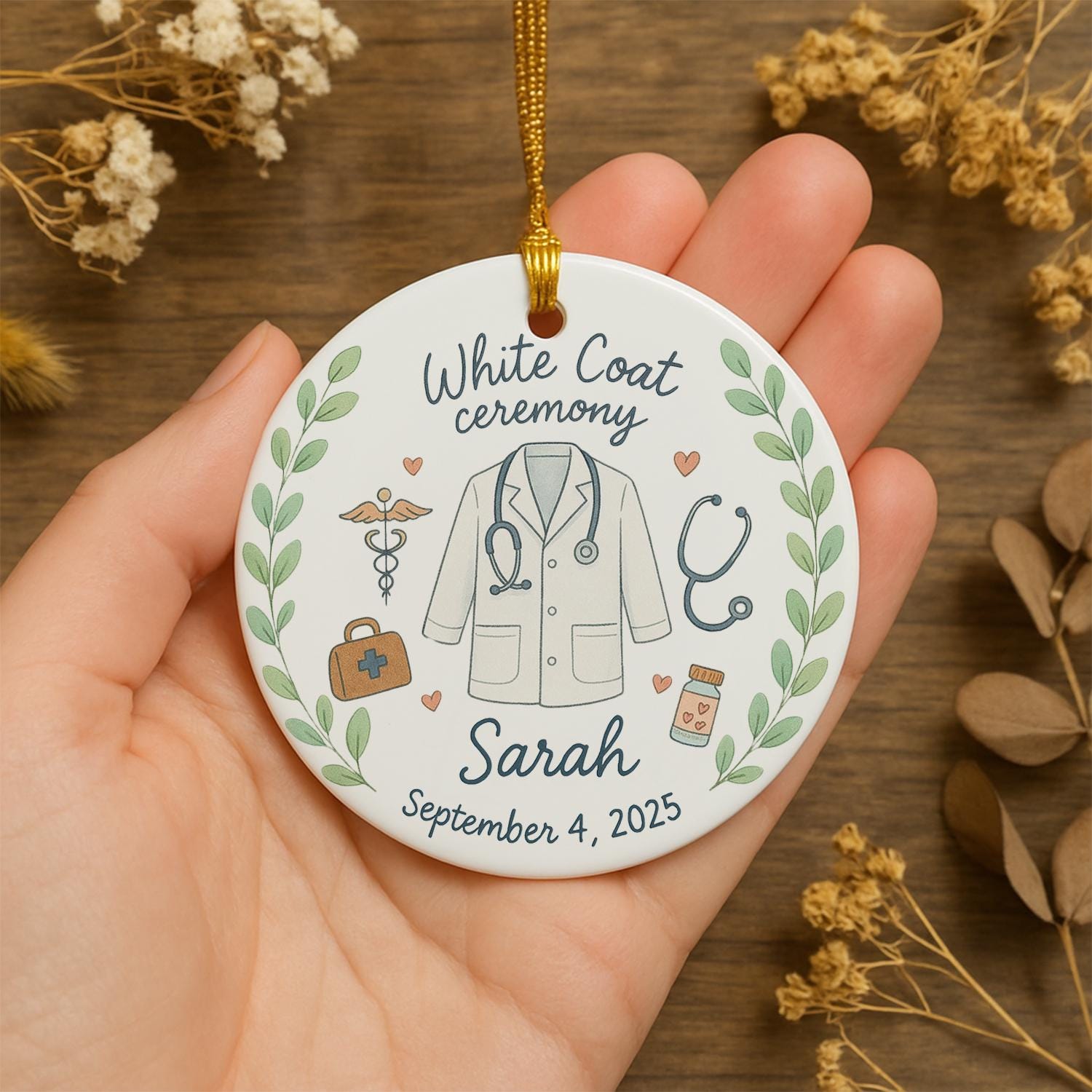White Coat Ceremony Ornament – Personalized Medical Student Gift with Name & Date