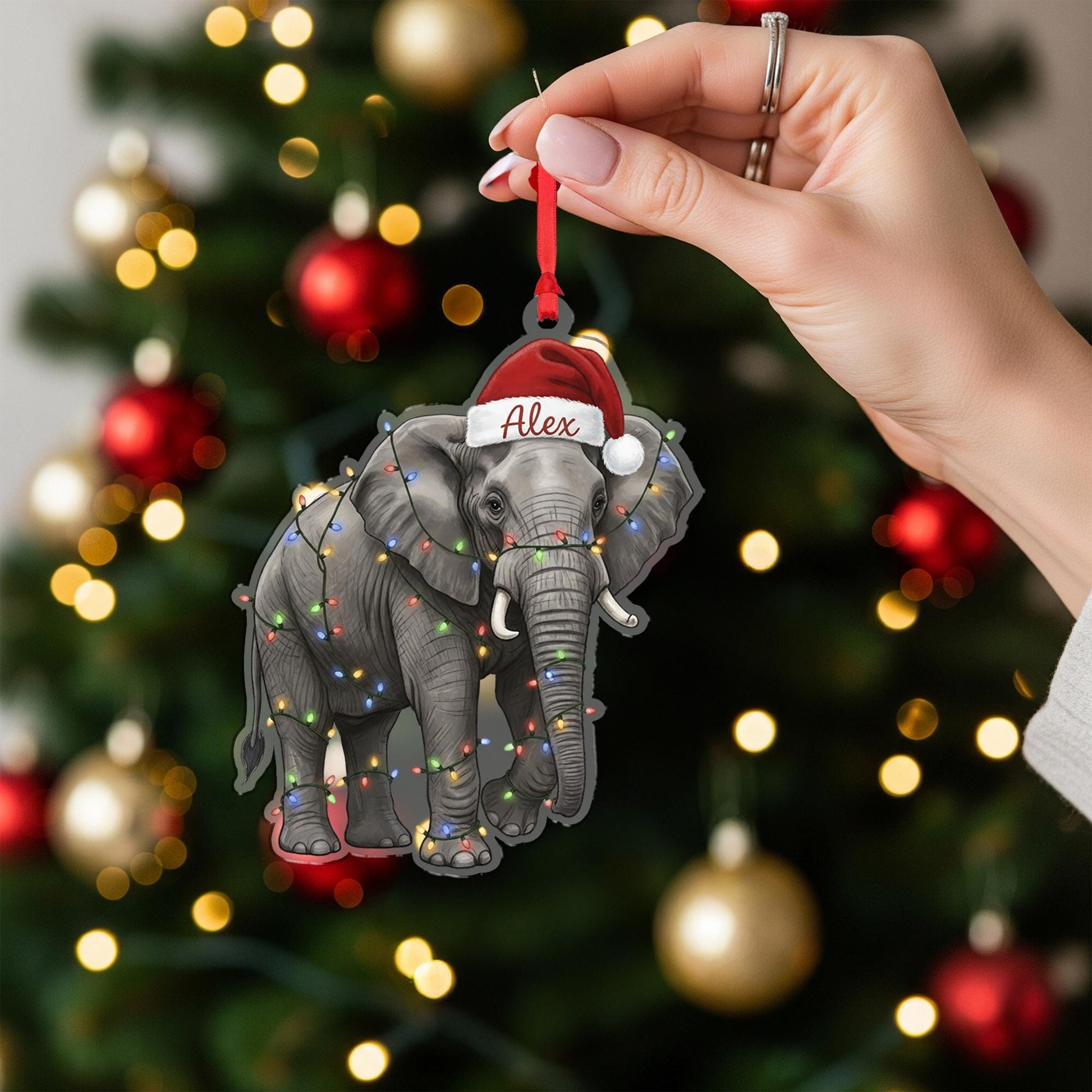 Personalized Elephant Christmas Ornament: Custom Name Holiday Decor