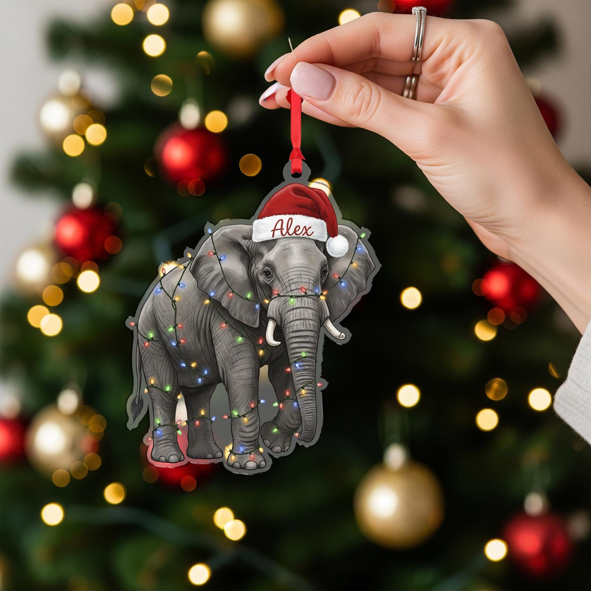 Personalized Elephant Christmas Ornament: Custom Name Holiday Decor