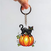 Black Cat Pumpkin Keychain, Halloween Cat Keyring, Spooky Cute Fall Accessory, Witchy Gift, Gothic Charm, Trick or Treat Favor