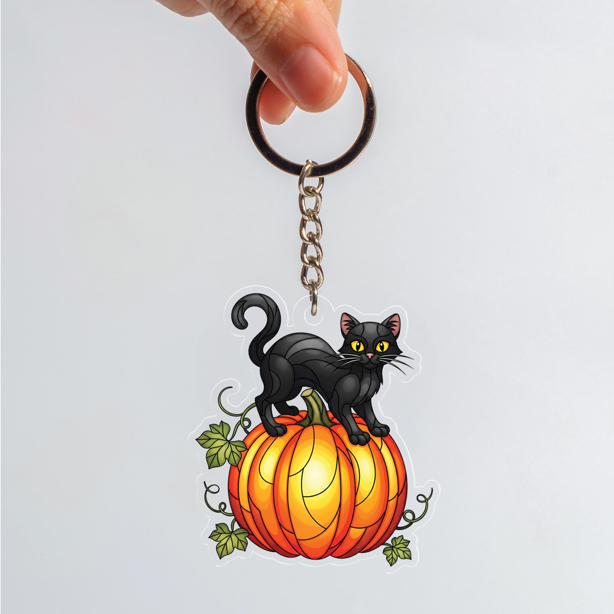 Black Cat Pumpkin Keychain, Halloween Cat Keyring, Spooky Cute Fall Accessory, Witchy Gift, Gothic Charm, Trick or Treat Favor
