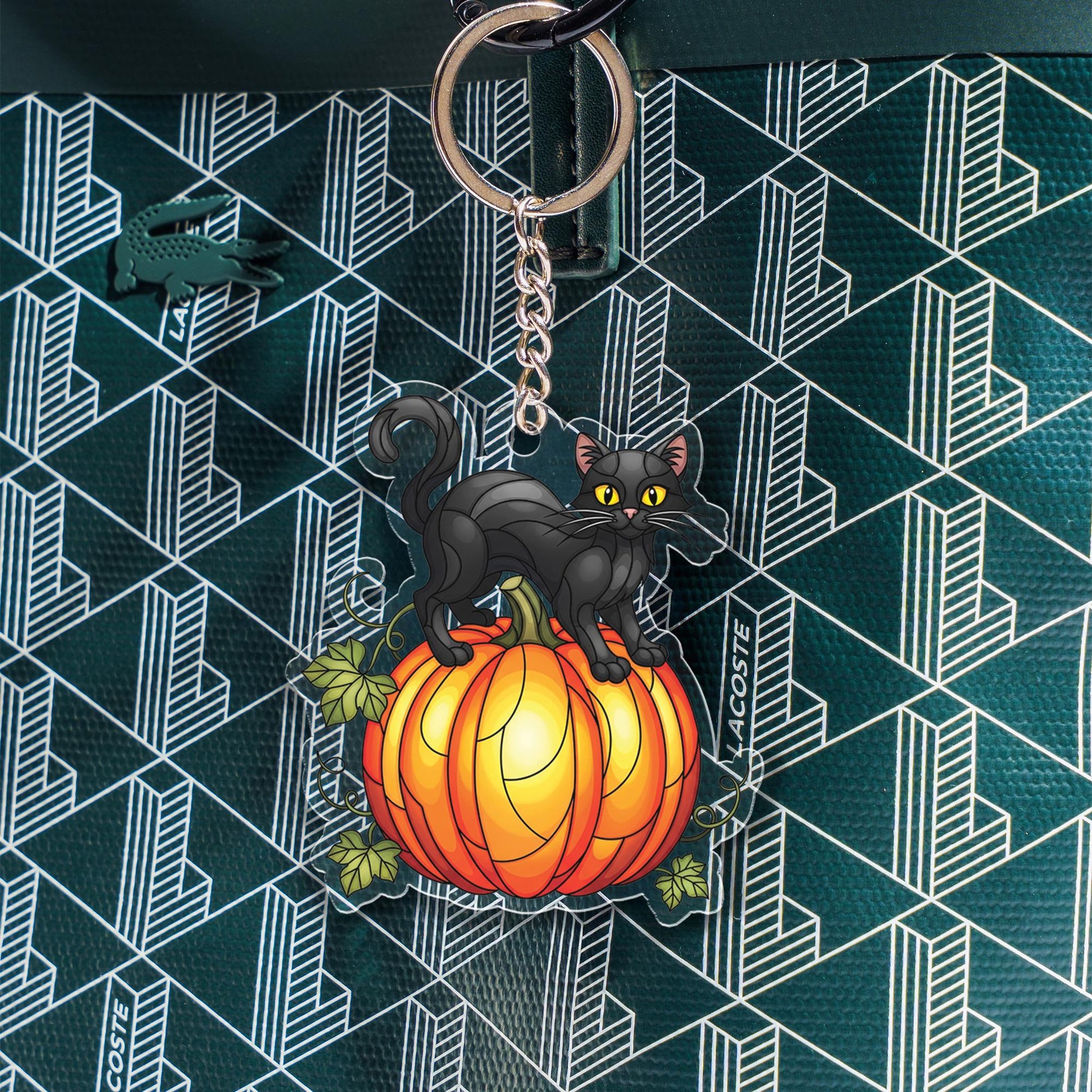 Black Cat Pumpkin Keychain, Halloween Cat Keyring, Spooky Cute Fall Accessory, Witchy Gift, Gothic Charm, Trick or Treat Favor