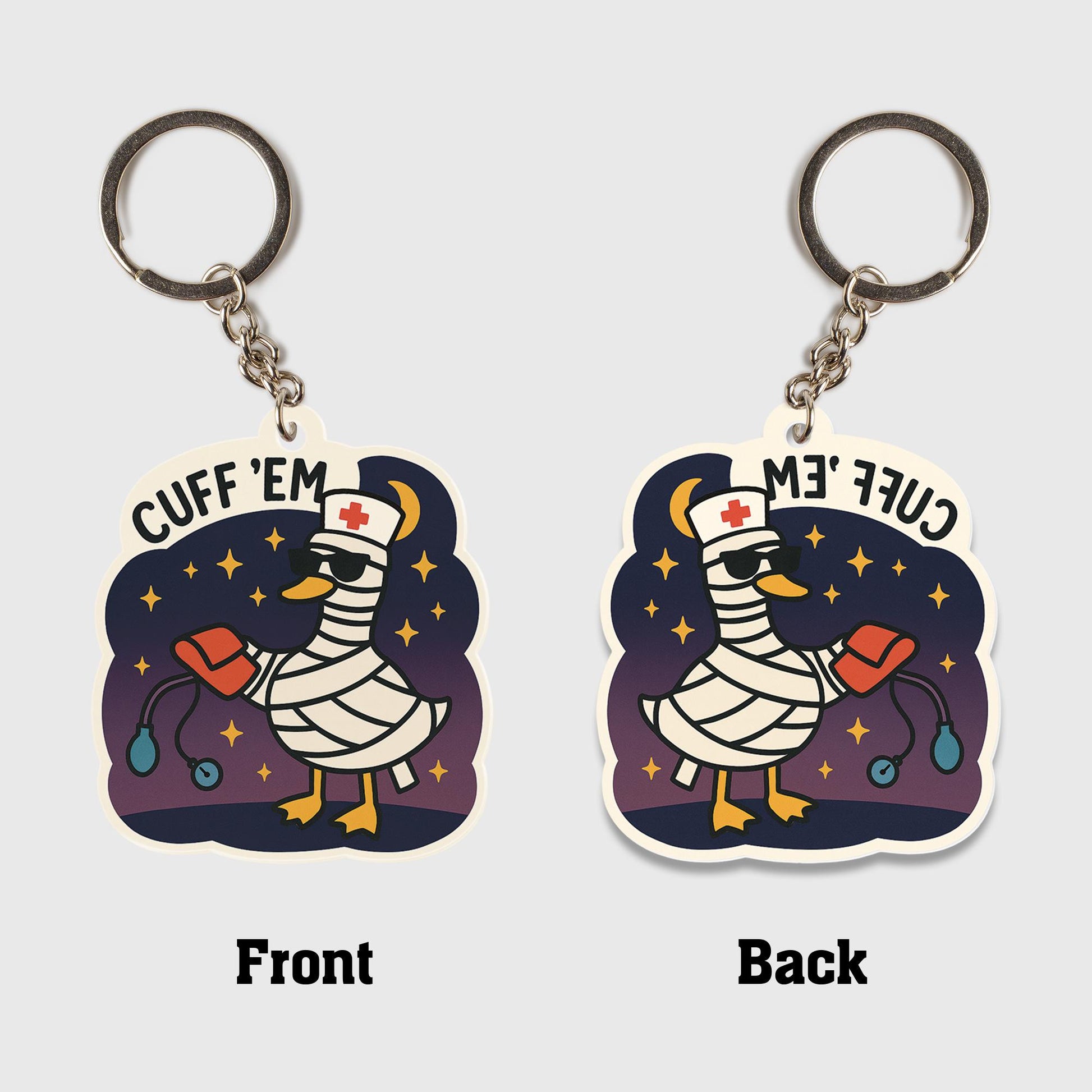 Funny Nurse Goose Keychain, Medical Cuff ’Em Keyring, Healthcare Gift, Nurse Appreciation, Cute Duck Charm, Doctor Bag Accessory