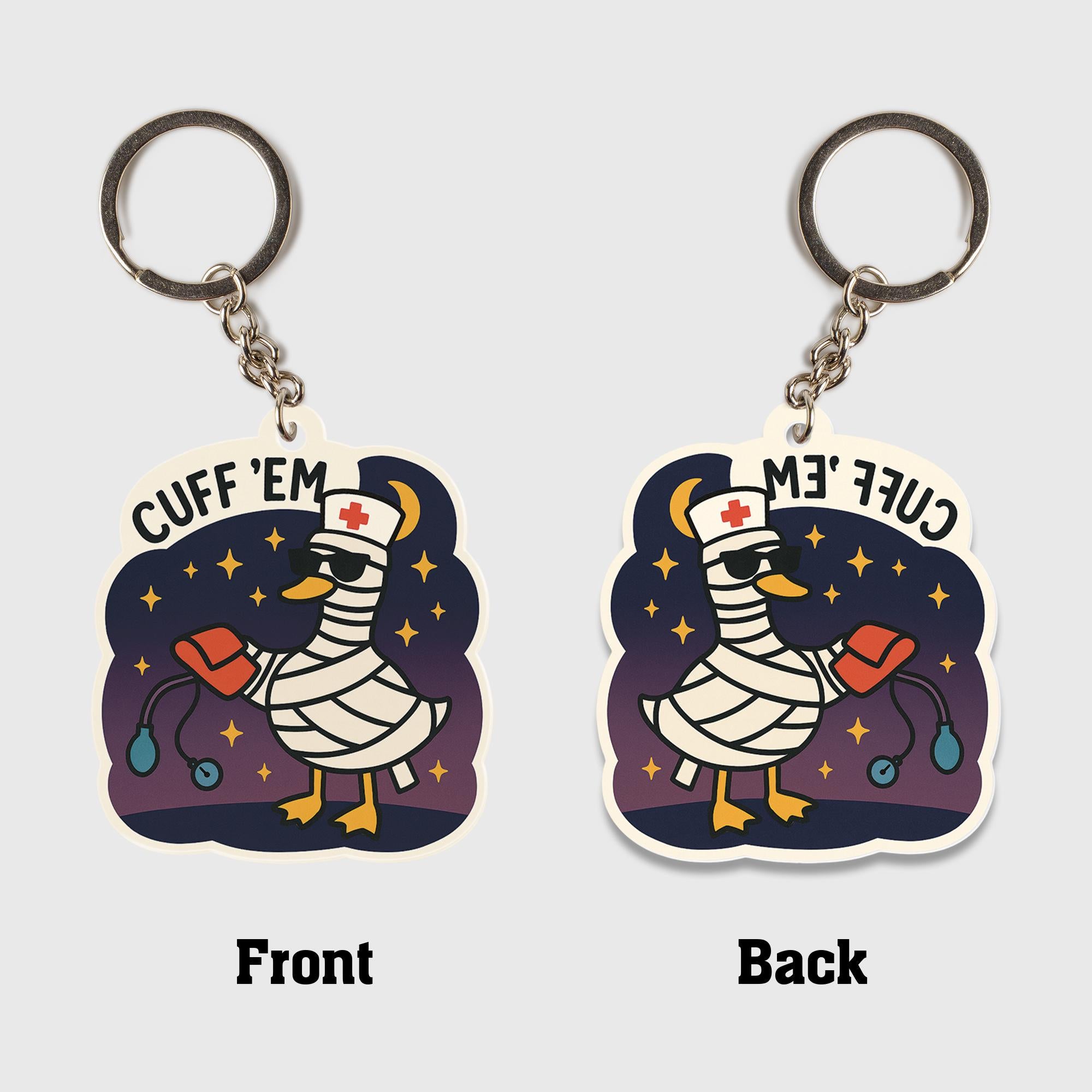 Funny Nurse Goose Keychain, Medical Cuff ’Em Keyring, Healthcare Gift, Nurse Appreciation, Cute Duck Charm, Doctor Bag Accessory