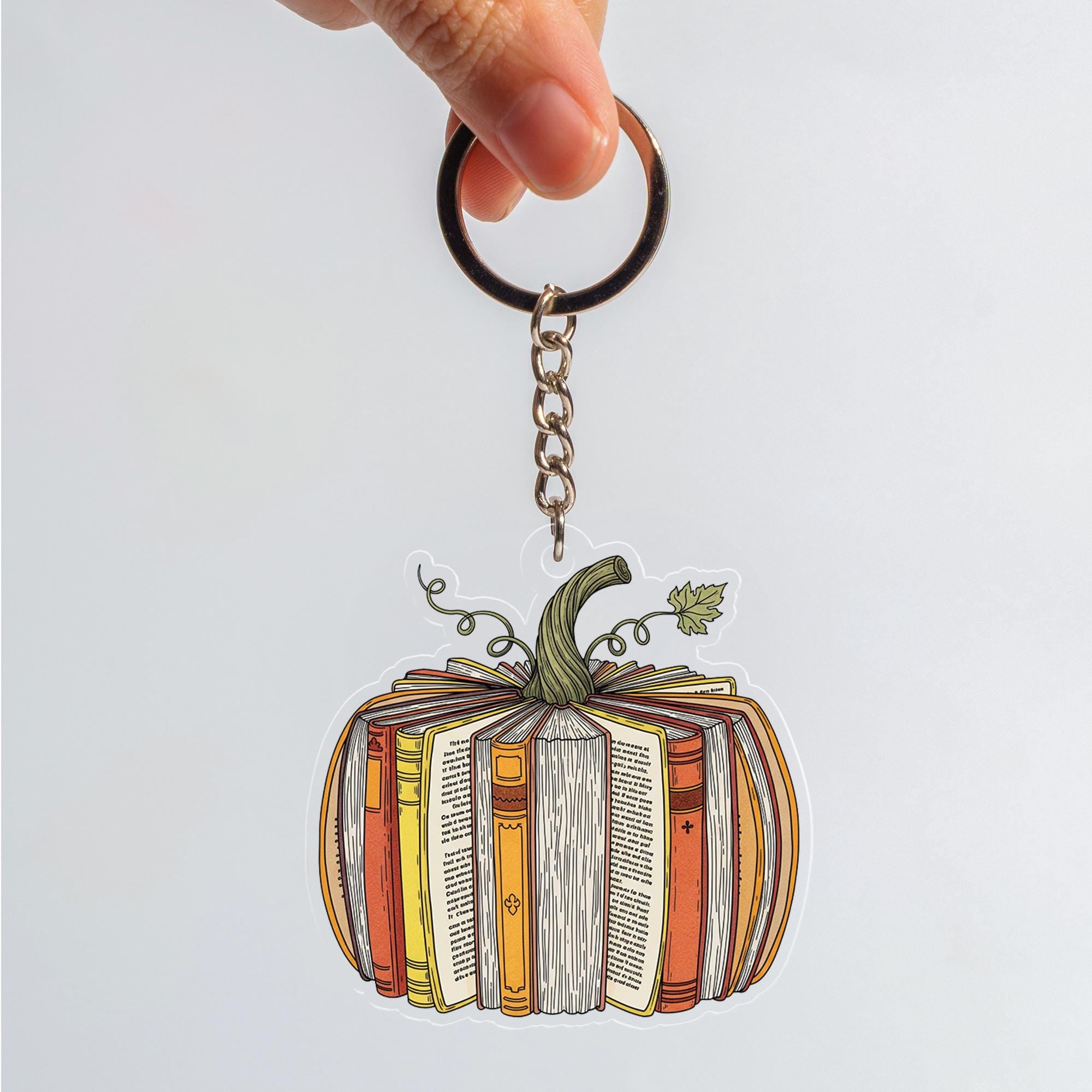 Book Pumpkin Keychain, Fall Reader Gift, Book Lover Keyring, Autumn Library Charm, Teacher Gift, Literary Accessory for Readers