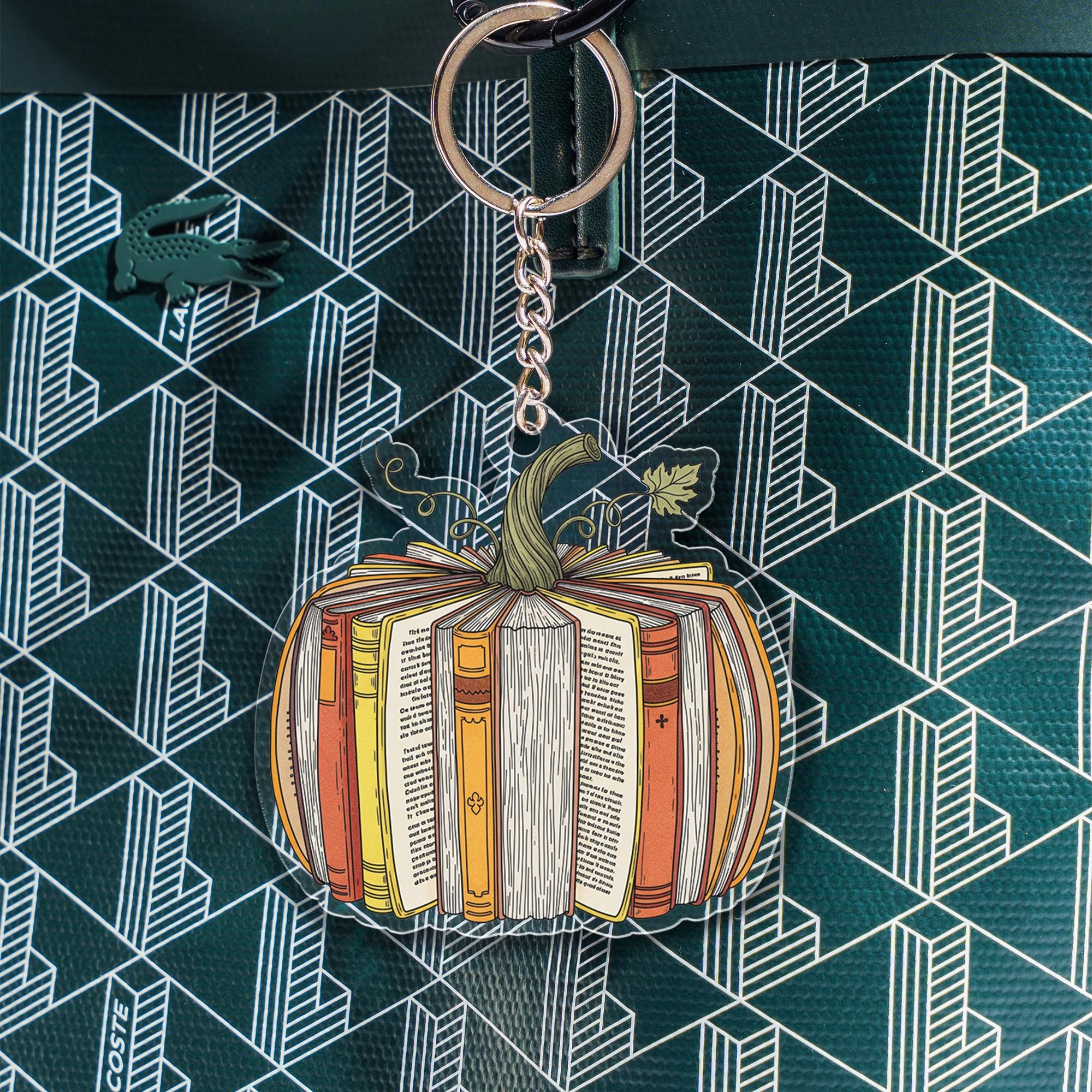 Book Pumpkin Keychain, Fall Reader Gift, Book Lover Keyring, Autumn Library Charm, Teacher Gift, Literary Accessory for Readers
