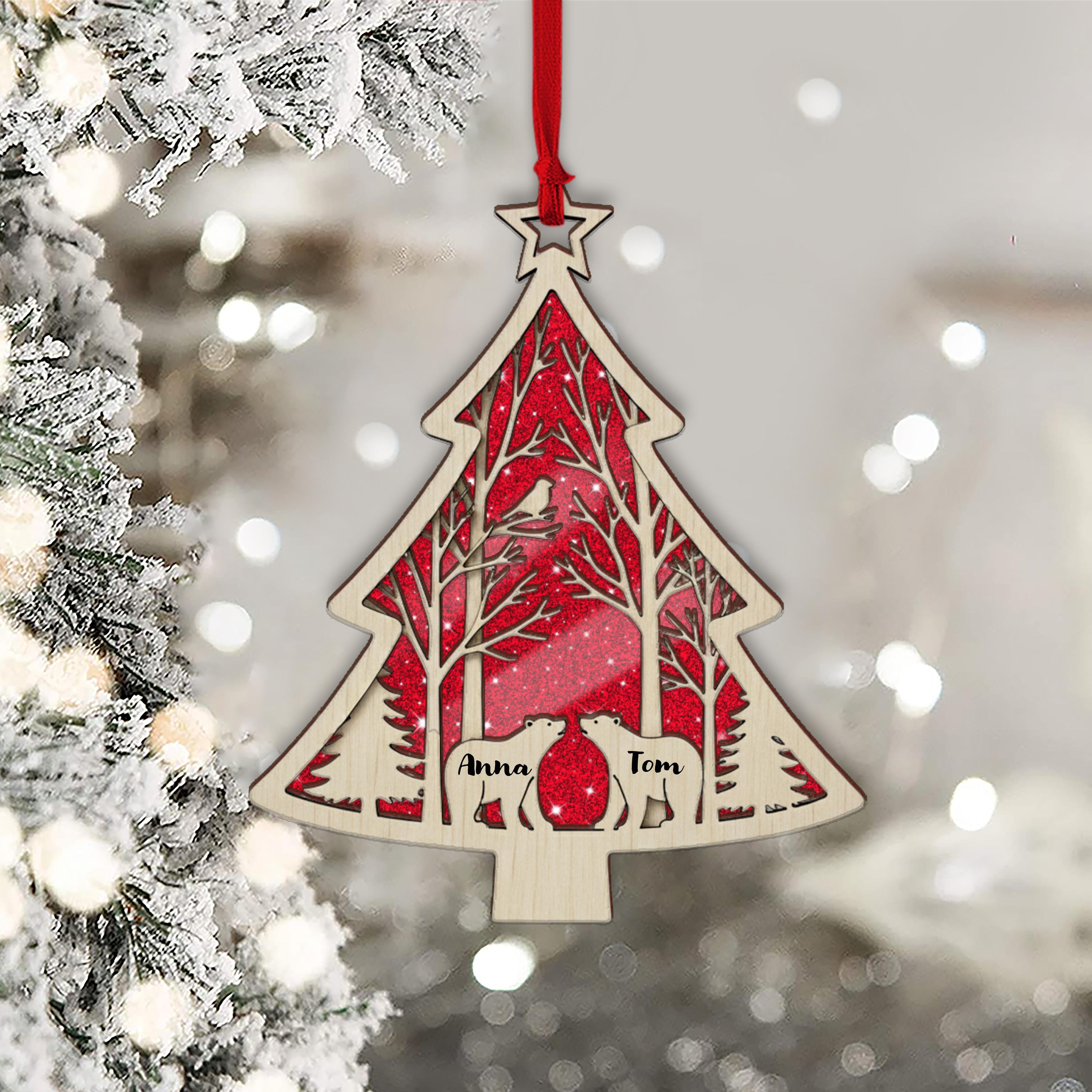 Personalized Bear Couple Christmas Ornament: Rustic Wooden Holiday Keepsake