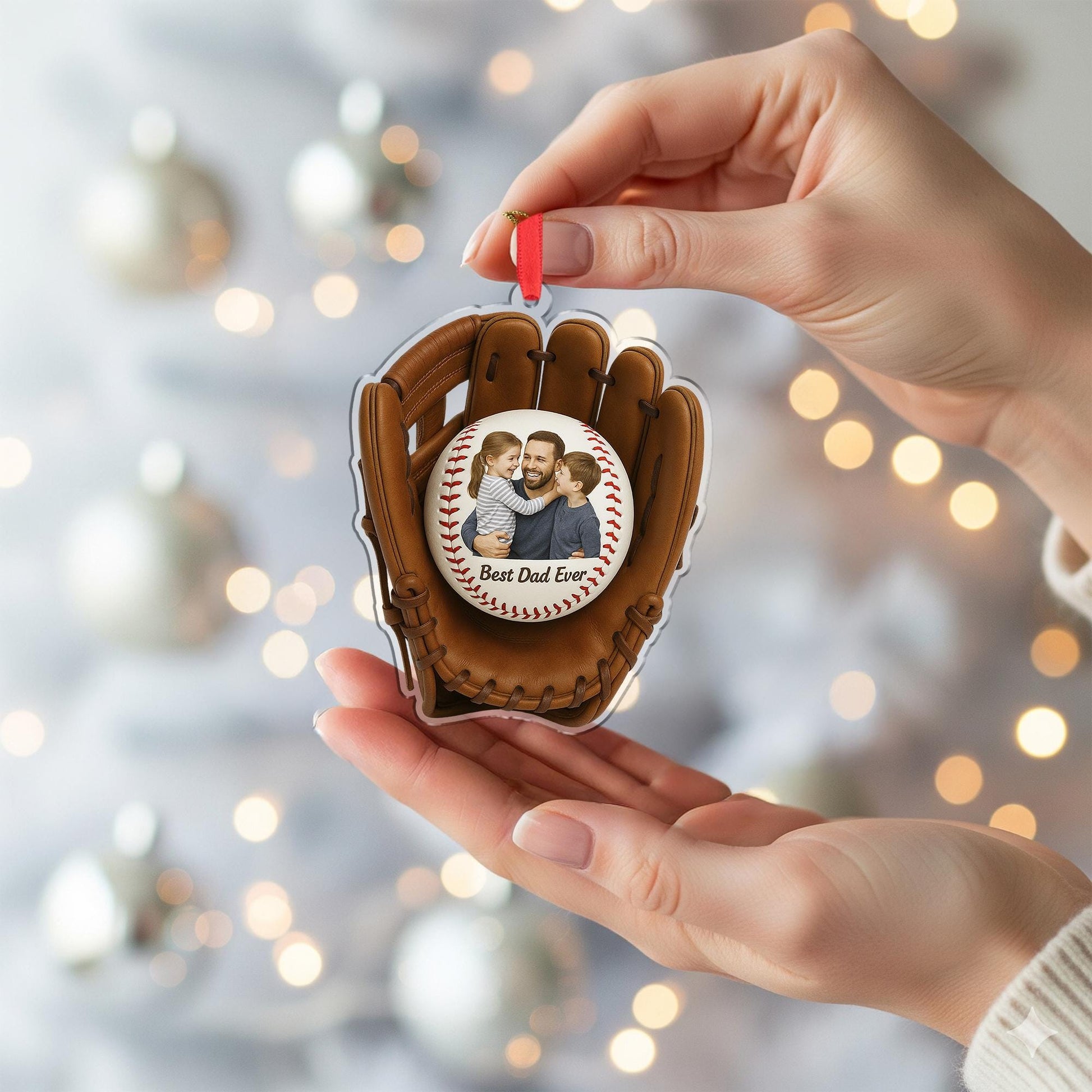 Personalized Baseball Glove Photo Ornament - Dad Christmas Keepsake