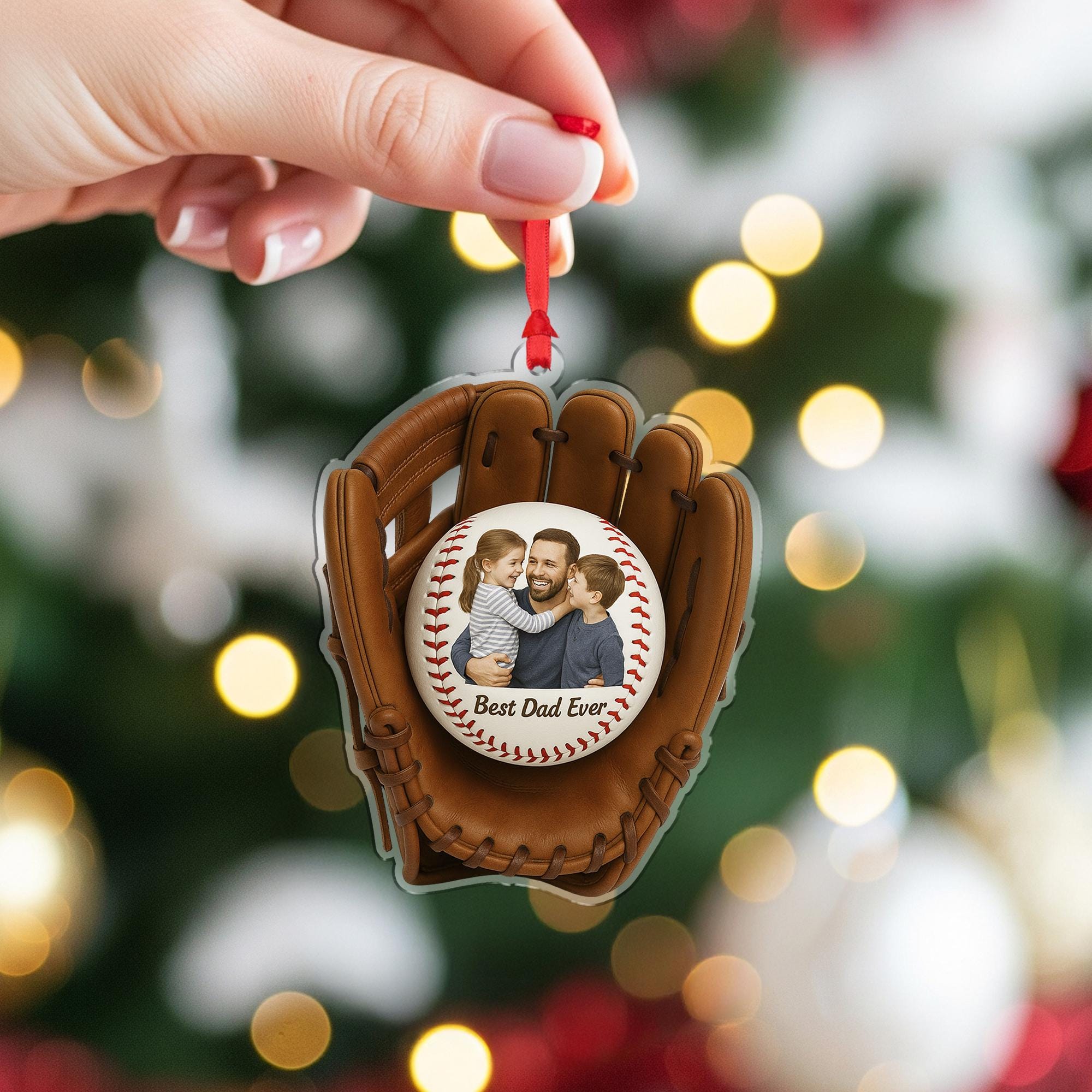 Personalized Baseball Glove Photo Ornament - Dad Christmas Keepsake