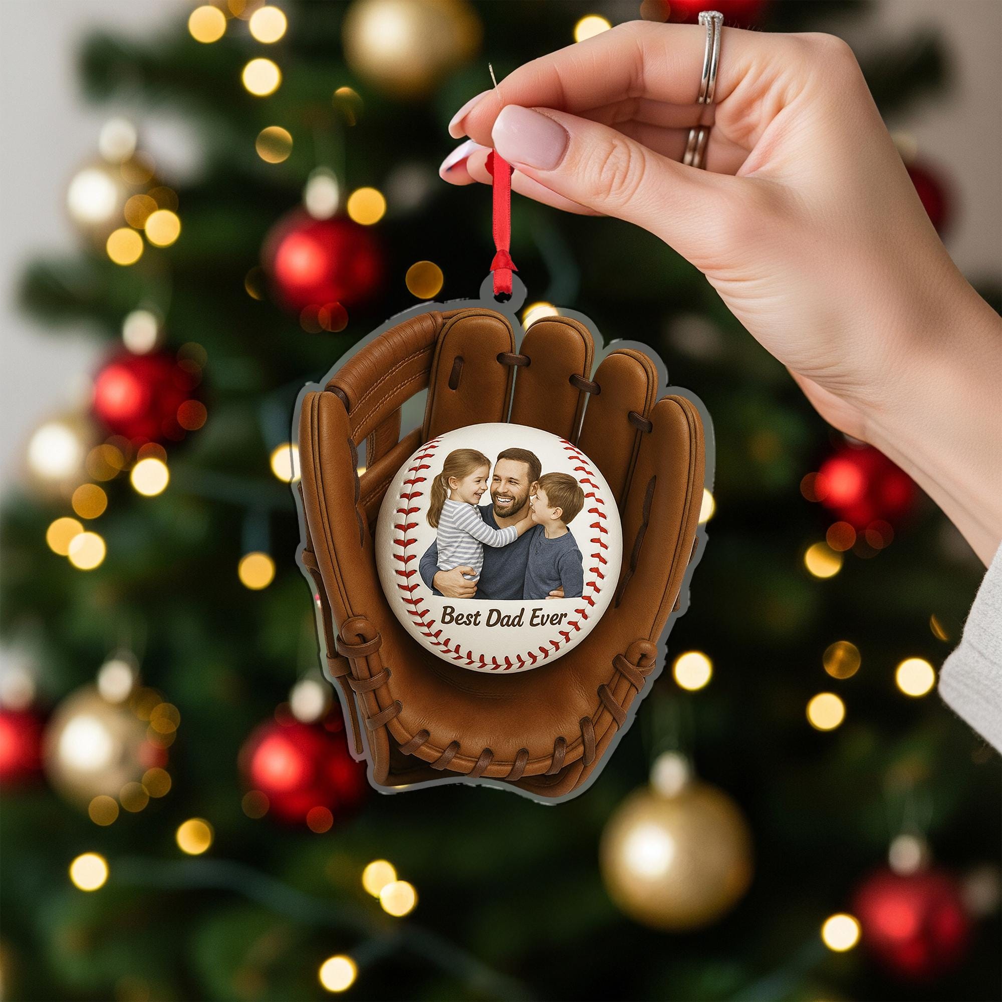 Personalized Baseball Glove Photo Ornament - Dad Christmas Keepsake