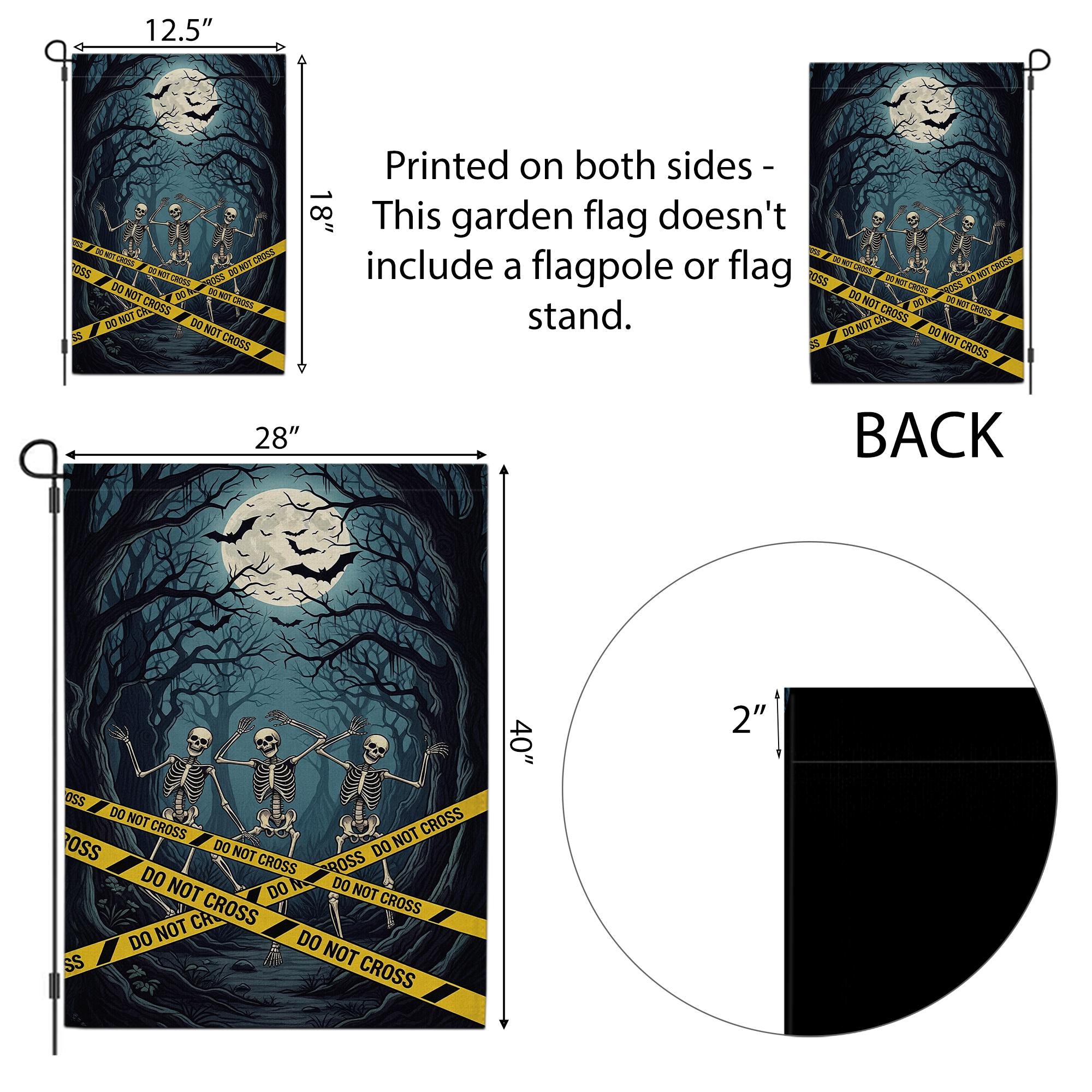 Halloween Skeleton Garden Flag, Spooky Do Not Cross Yard Decor, Haunted House Outdoor Decoration, Scary Moonlit Cemetery Flag