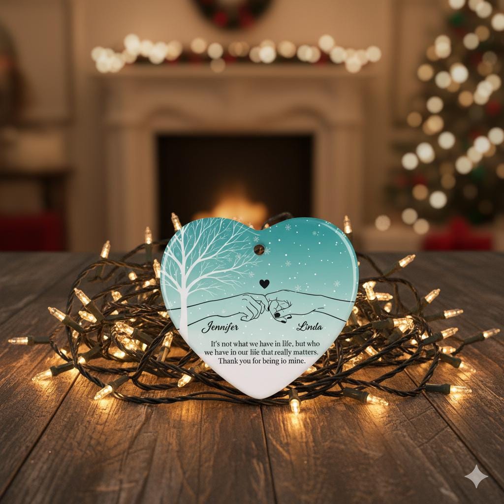 Heart Couple Ornament – Personalized Ceramic Gift with Names & Love Quote