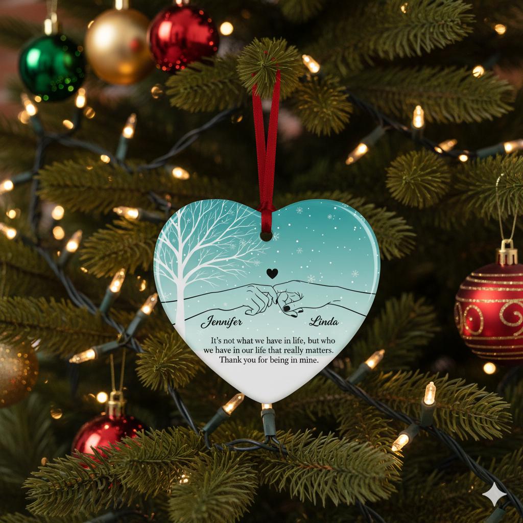 Heart Couple Ornament – Personalized Ceramic Gift with Names & Love Quote