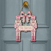 Pink Nutcracker Wooden Sign – Personalized Family Name Christmas Door Hanger