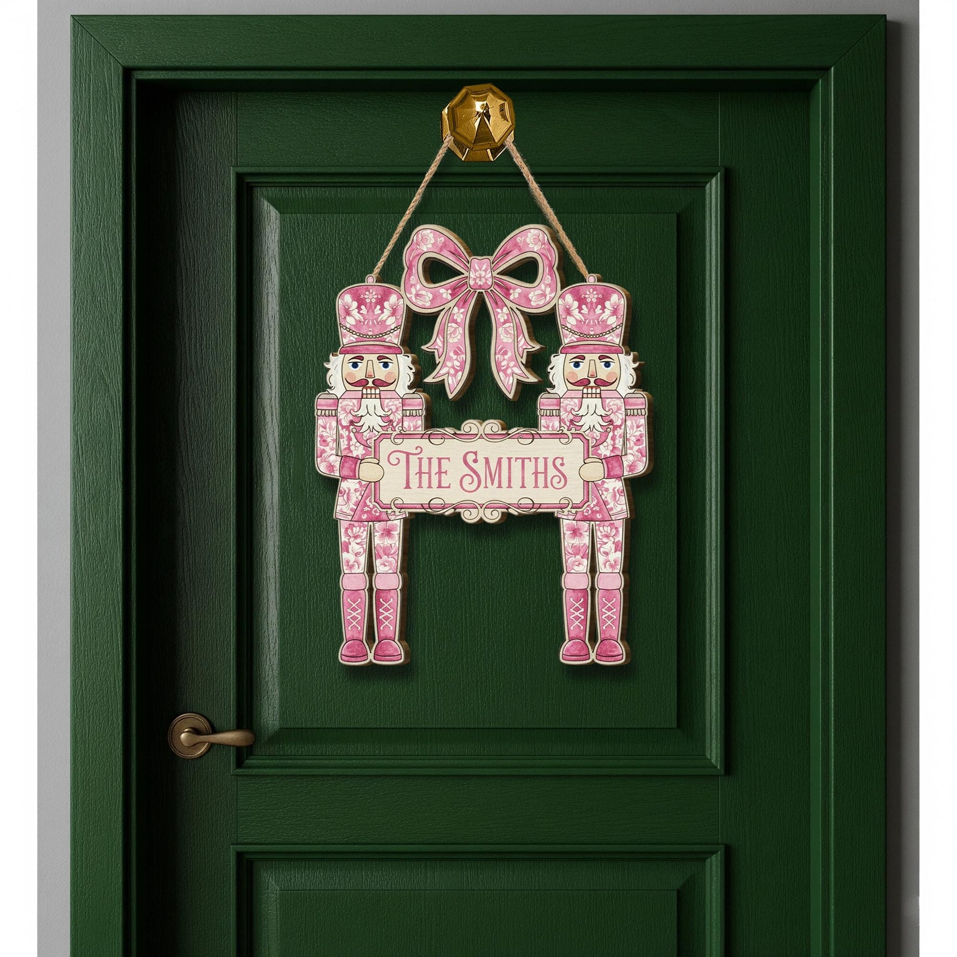 Pink Nutcracker Wooden Sign – Personalized Family Name Christmas Door Hanger