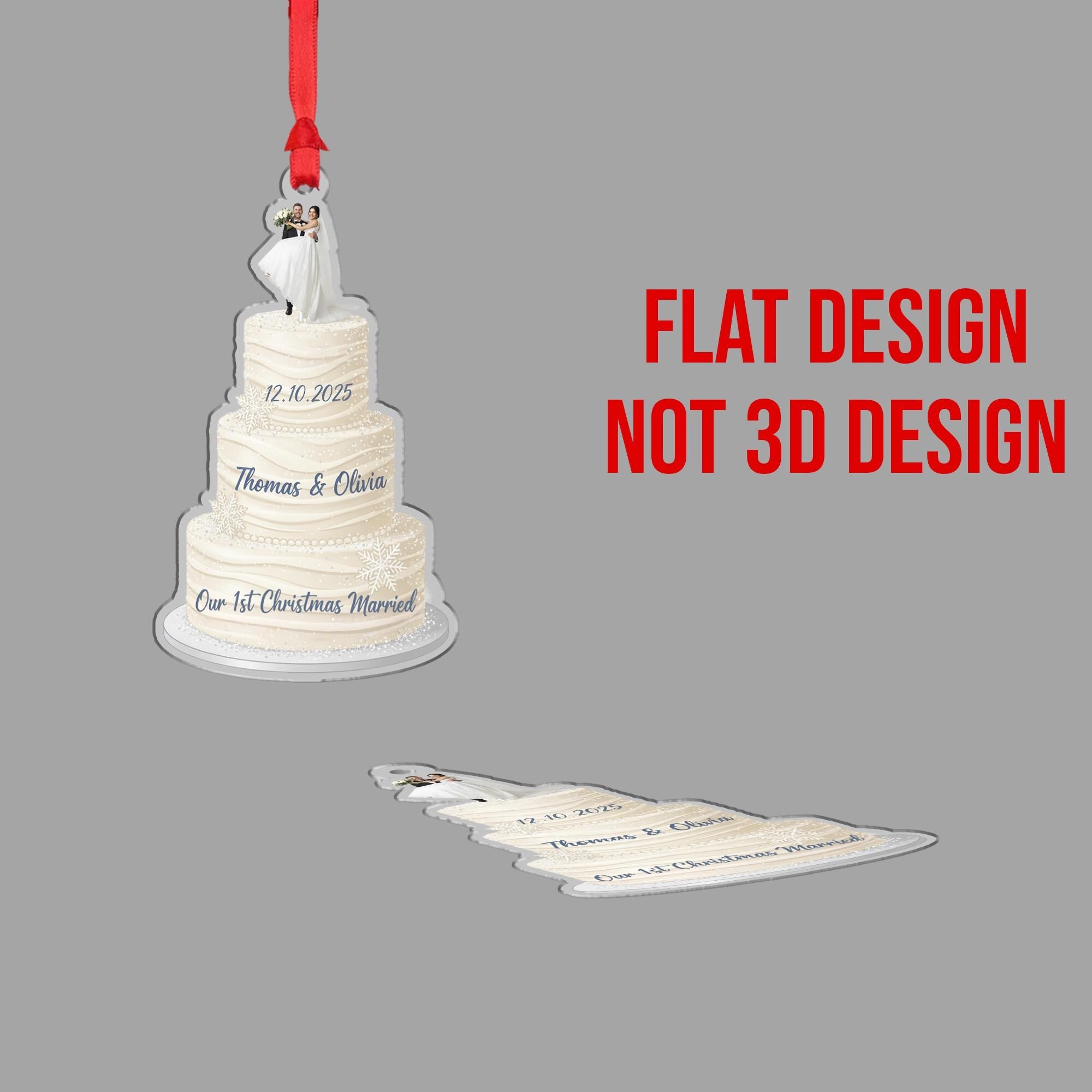 Personalized Wedding Cake Christmas Ornament – Acrylic Hanging Decoration with Bride and Groom Design