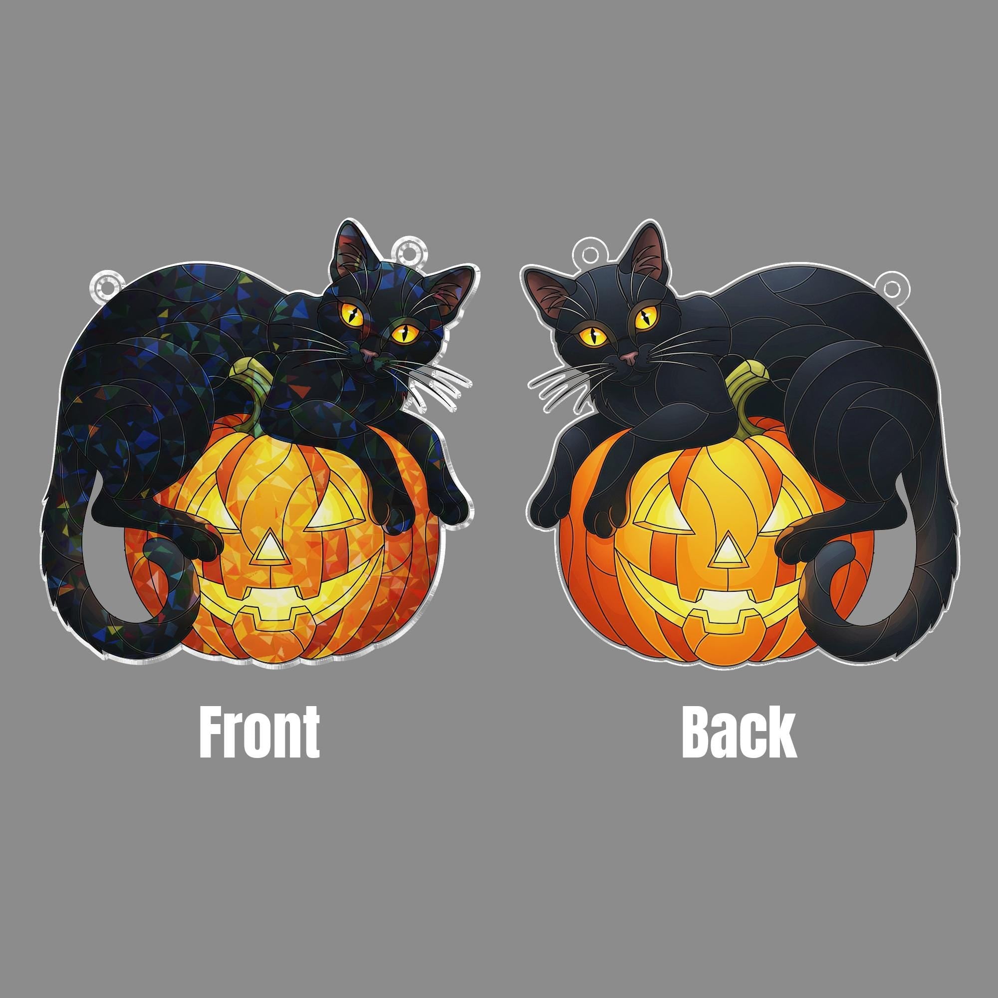 Black Cat Pumpkin Hologram Window Hanging : Halloween Acrylic Sun Catcher