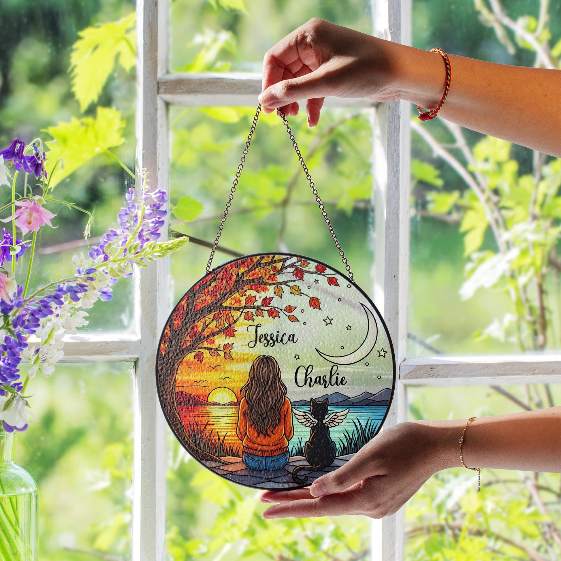 Personalized Cat Memorial Glass Suncatcher: Pet Loss Gift