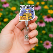 Boo Dozer Badge Reel: Halloween Ghost Bulldozer Retractable ID Holder