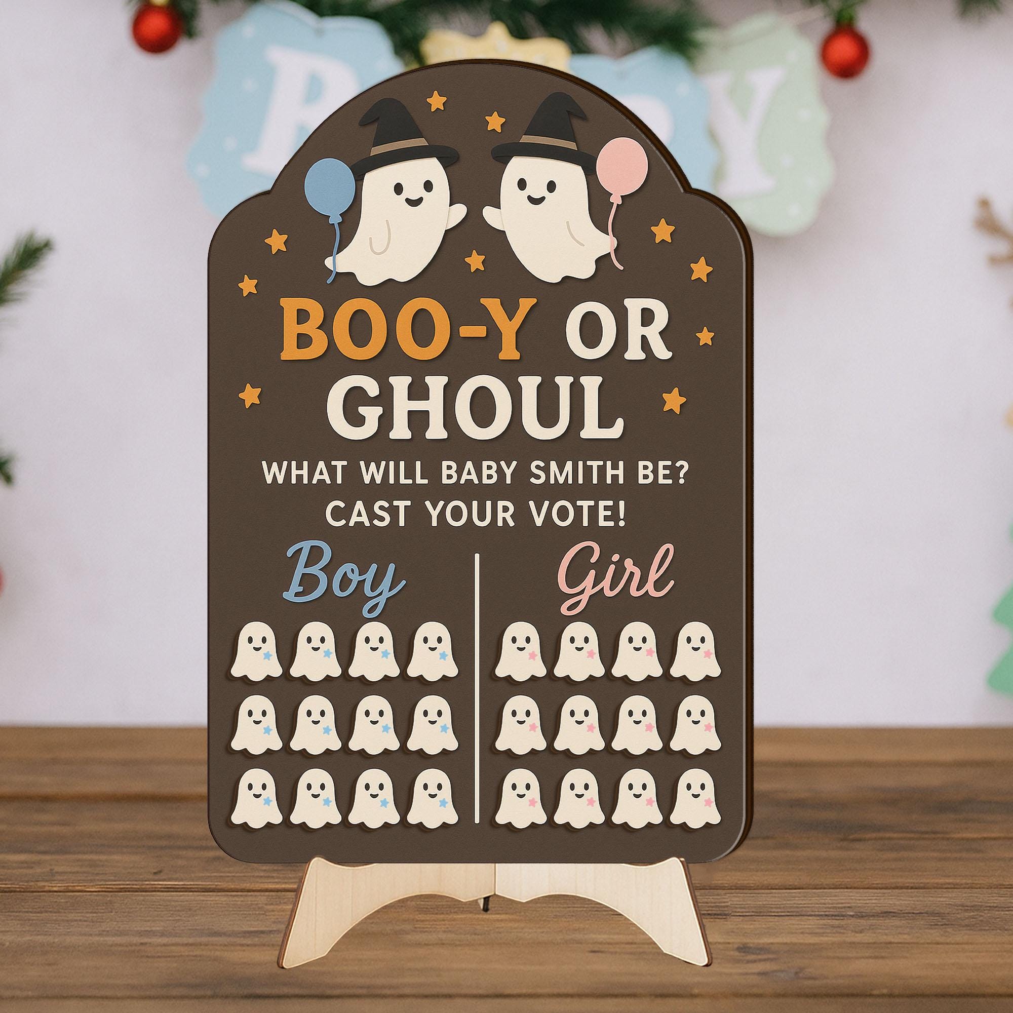 Halloween Gender Reveal Game Board: Personalized Boo or Ghoul Baby Shower Voting Sign