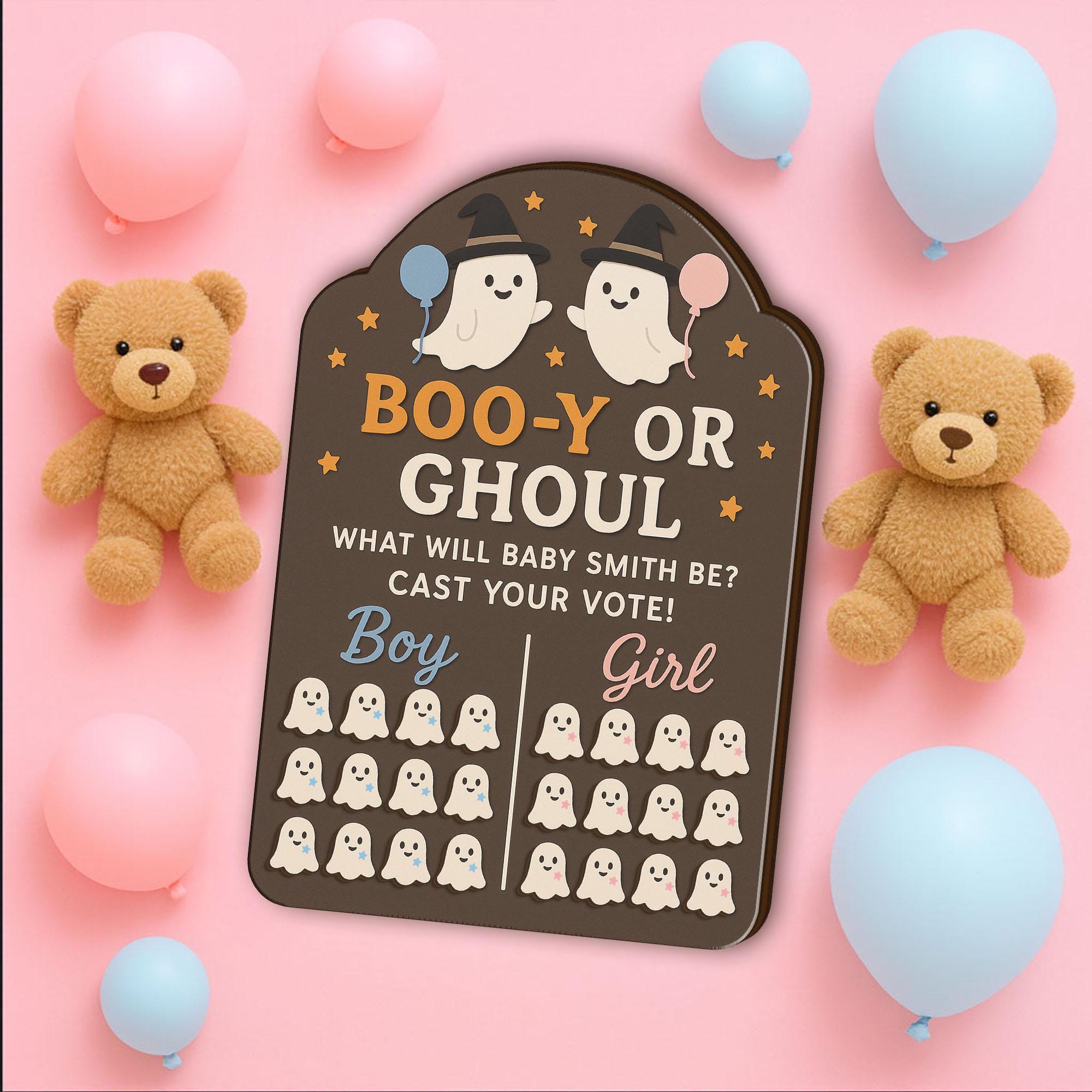 Halloween Gender Reveal Game Board: Personalized Boo or Ghoul Baby Shower Voting Sign