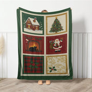 Christmas Fleece Blanket | Holiday Patchwork style Santa Tree Decor
