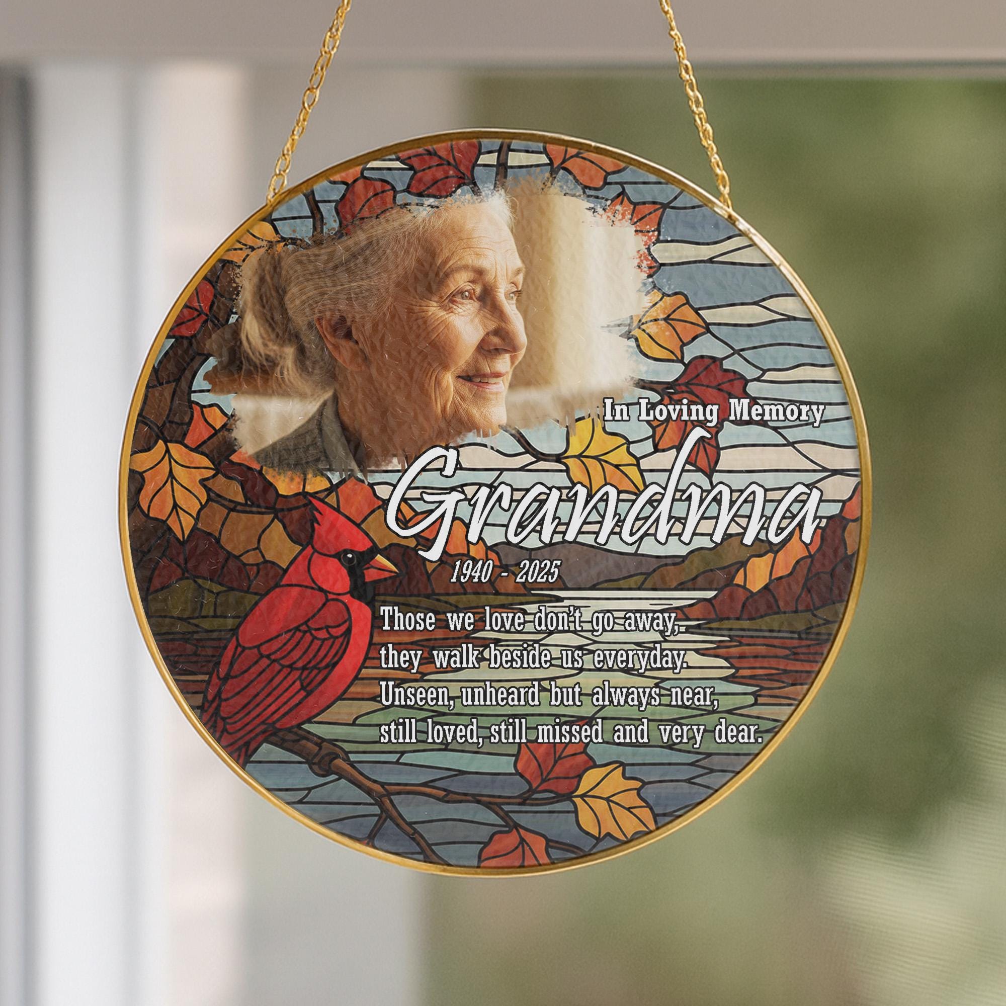 Custom Memorial Photo Glass Suncatcher: Cardinal In Loving Memory Gift