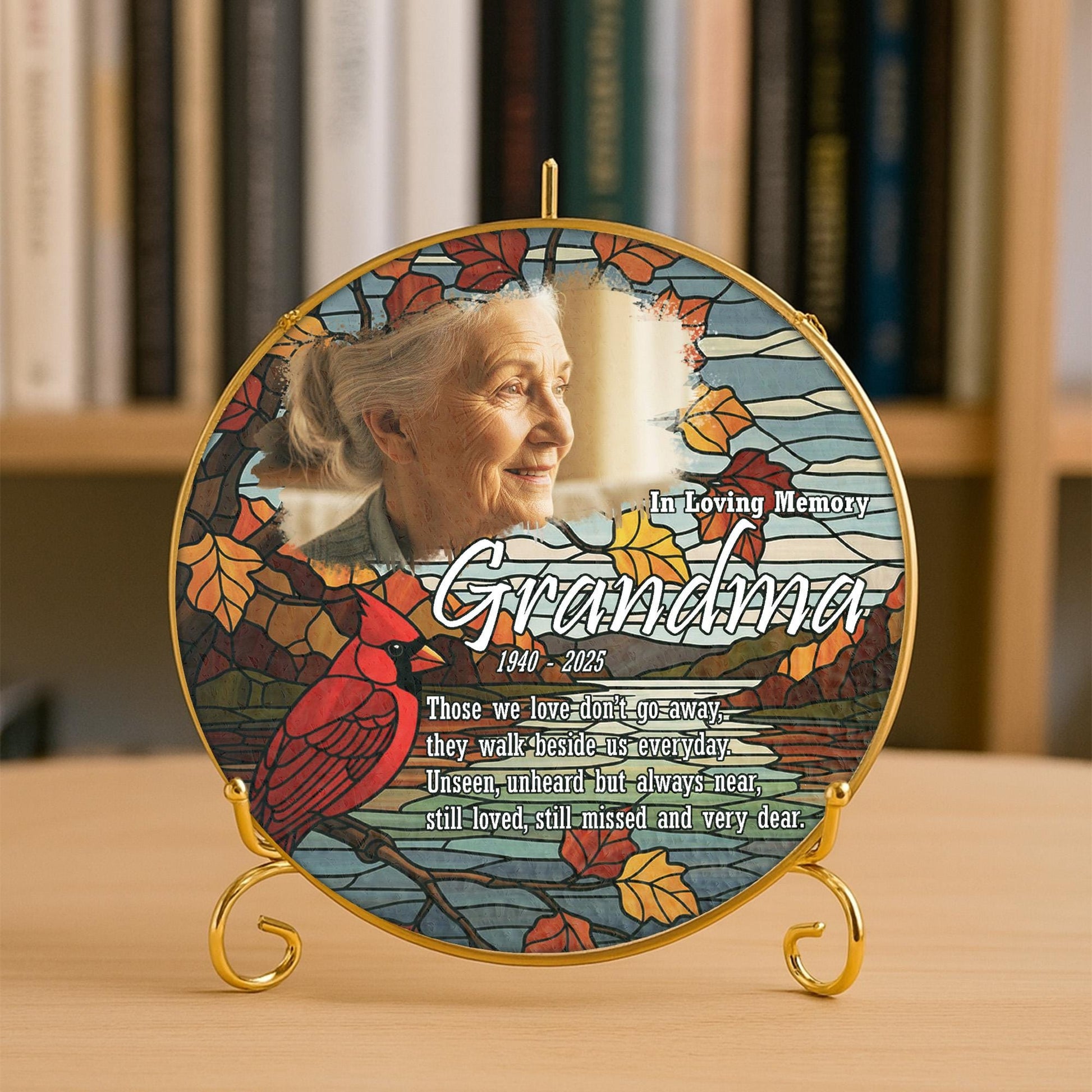 Custom Memorial Photo Glass Suncatcher: Cardinal In Loving Memory Gift