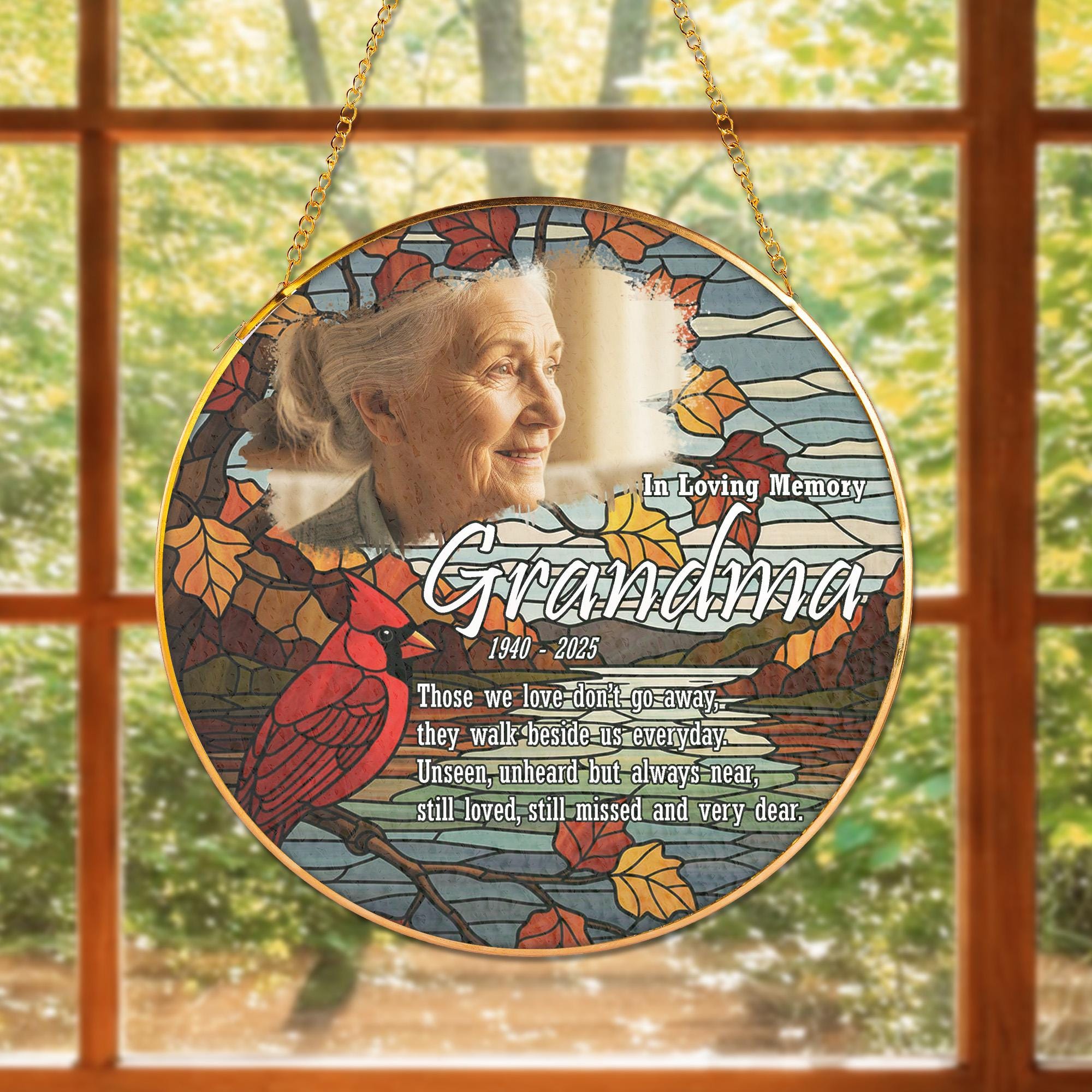 Custom Memorial Photo Glass Suncatcher: Cardinal In Loving Memory Gift