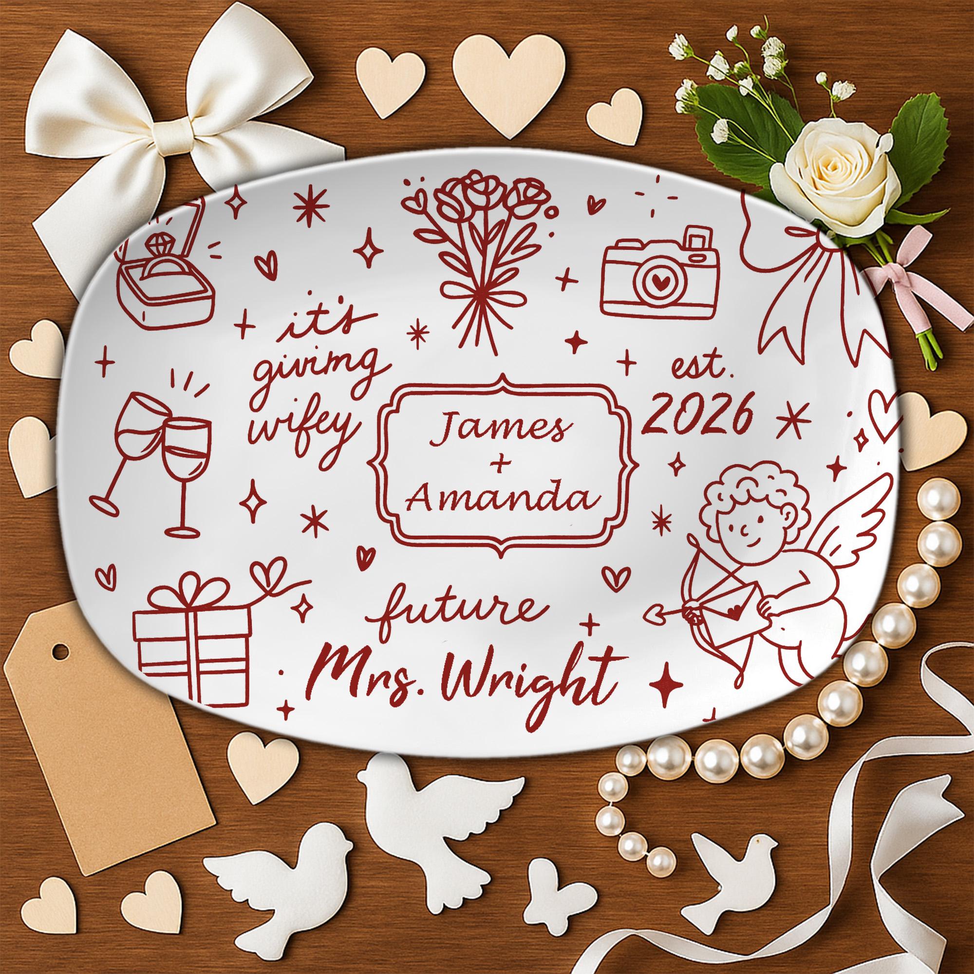 Custom Wedding Platter: Personalized Engagement Gift, Decorative Resin Plate