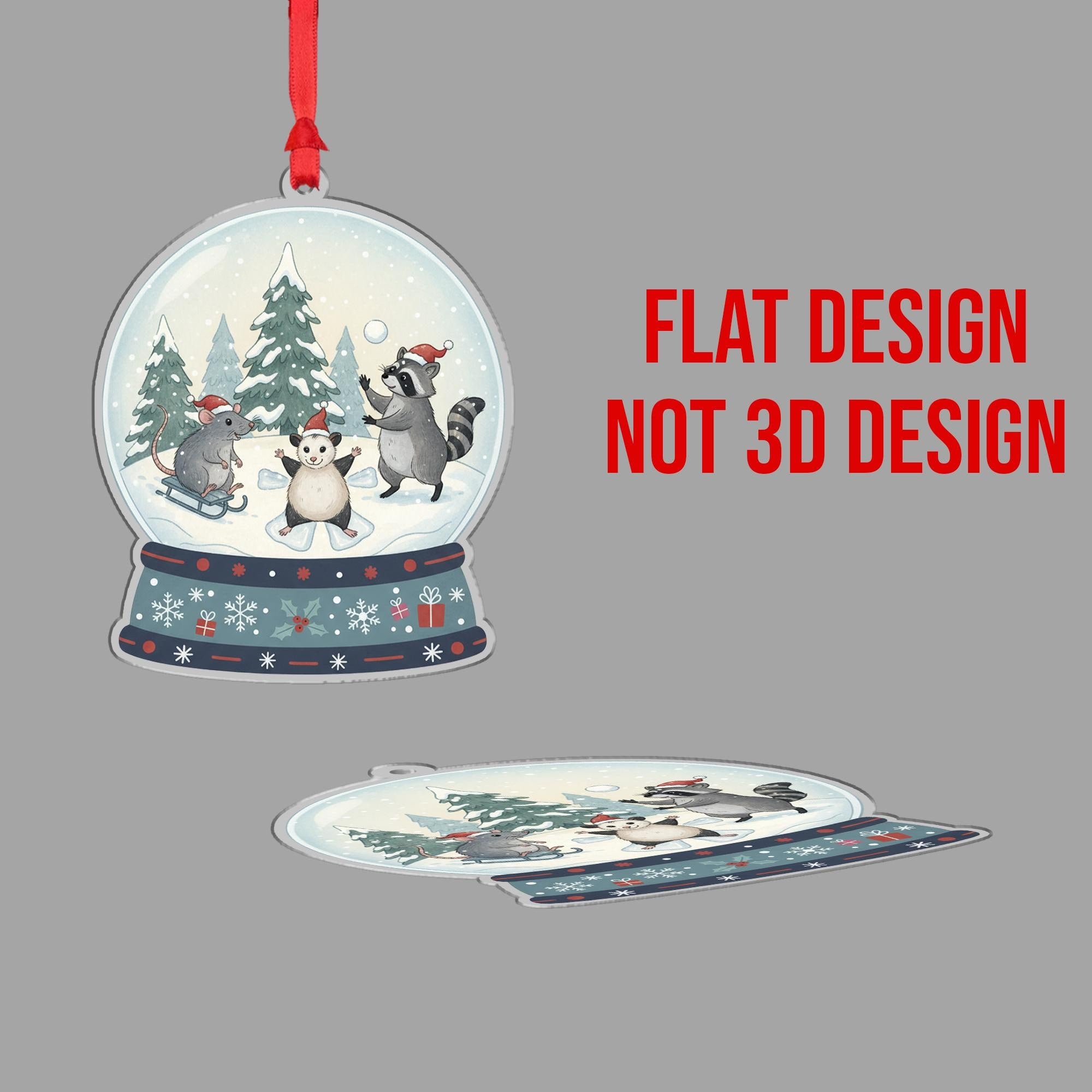 Woodland Animal Snow Globe Christmas Ornament – Acrylic Hanging Decoration with Mouse Raccoon Bear Design