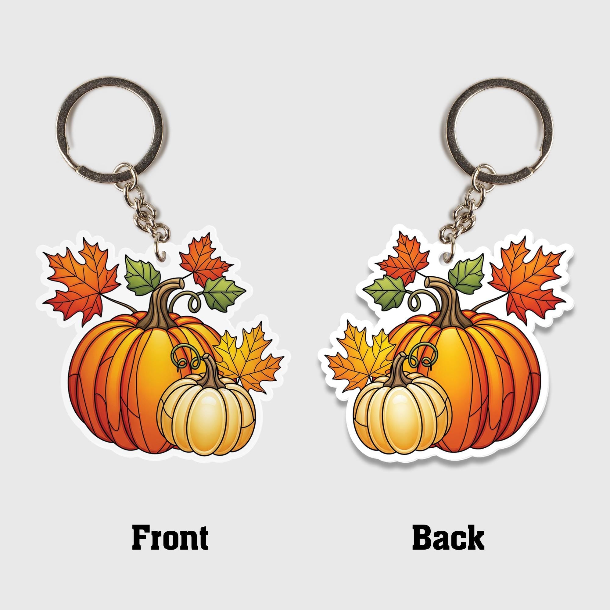 Pumpkin Keychain with Fall Leaves, Autumn Key Ring Charm, Cute Seasonal Accessory, Thanksgiving Gift, Cozy Harvest Key Holder
