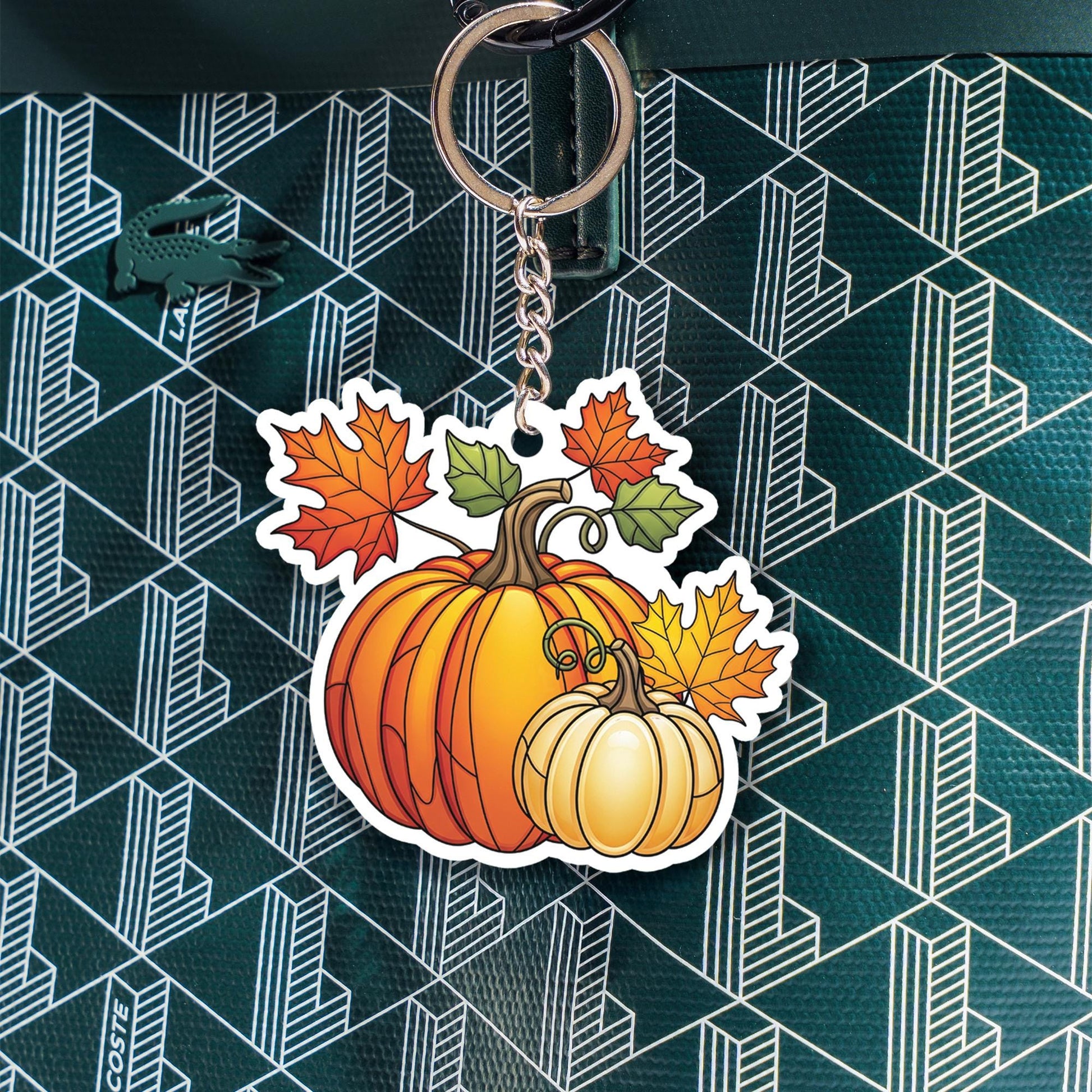 Pumpkin Keychain with Fall Leaves, Autumn Key Ring Charm, Cute Seasonal Accessory, Thanksgiving Gift, Cozy Harvest Key Holder